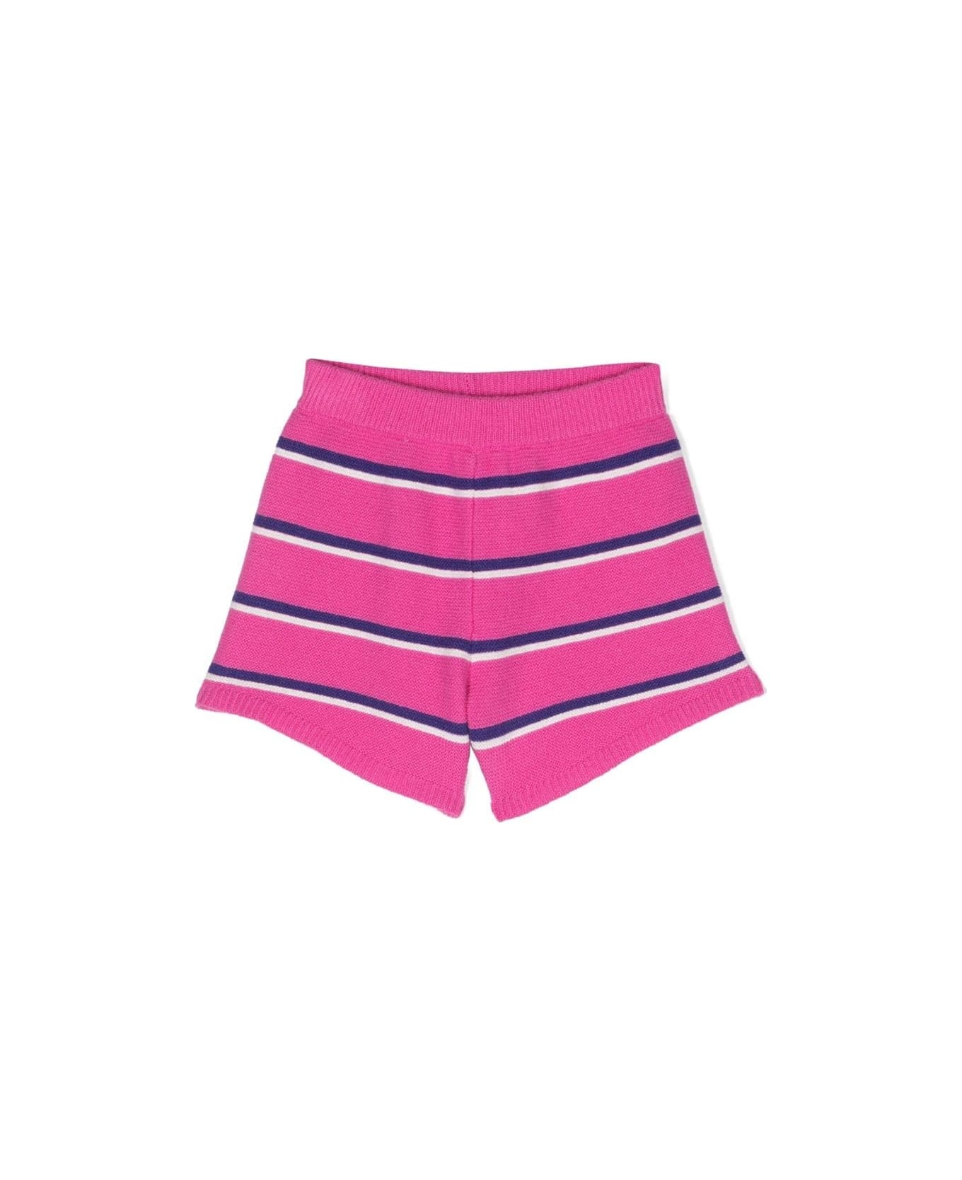 Pucci Fuchsia Striped Knit Shorts With Logo - Pink