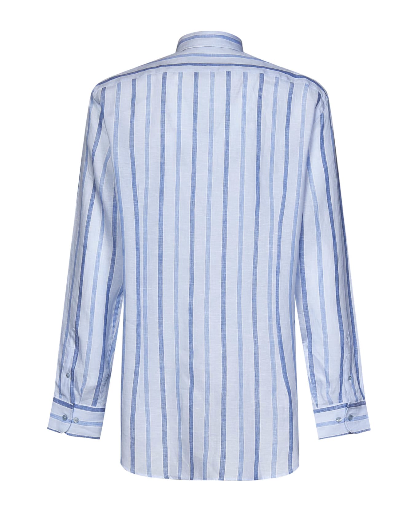 Etro Logo Embroidered Striped Shirt - Light blue