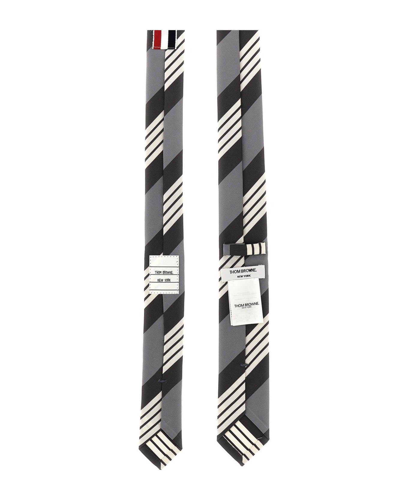 Thom Browne Logo Patch Striped Tie - GREY