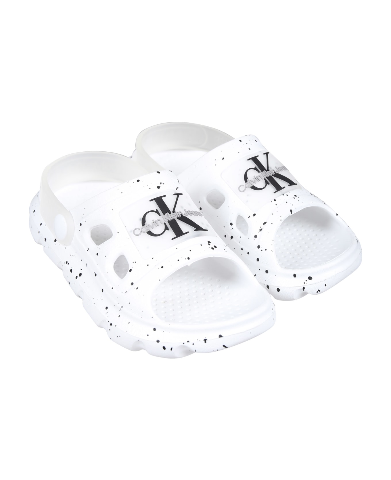 Calvin Klein White Sandals For Kids With Logo - White