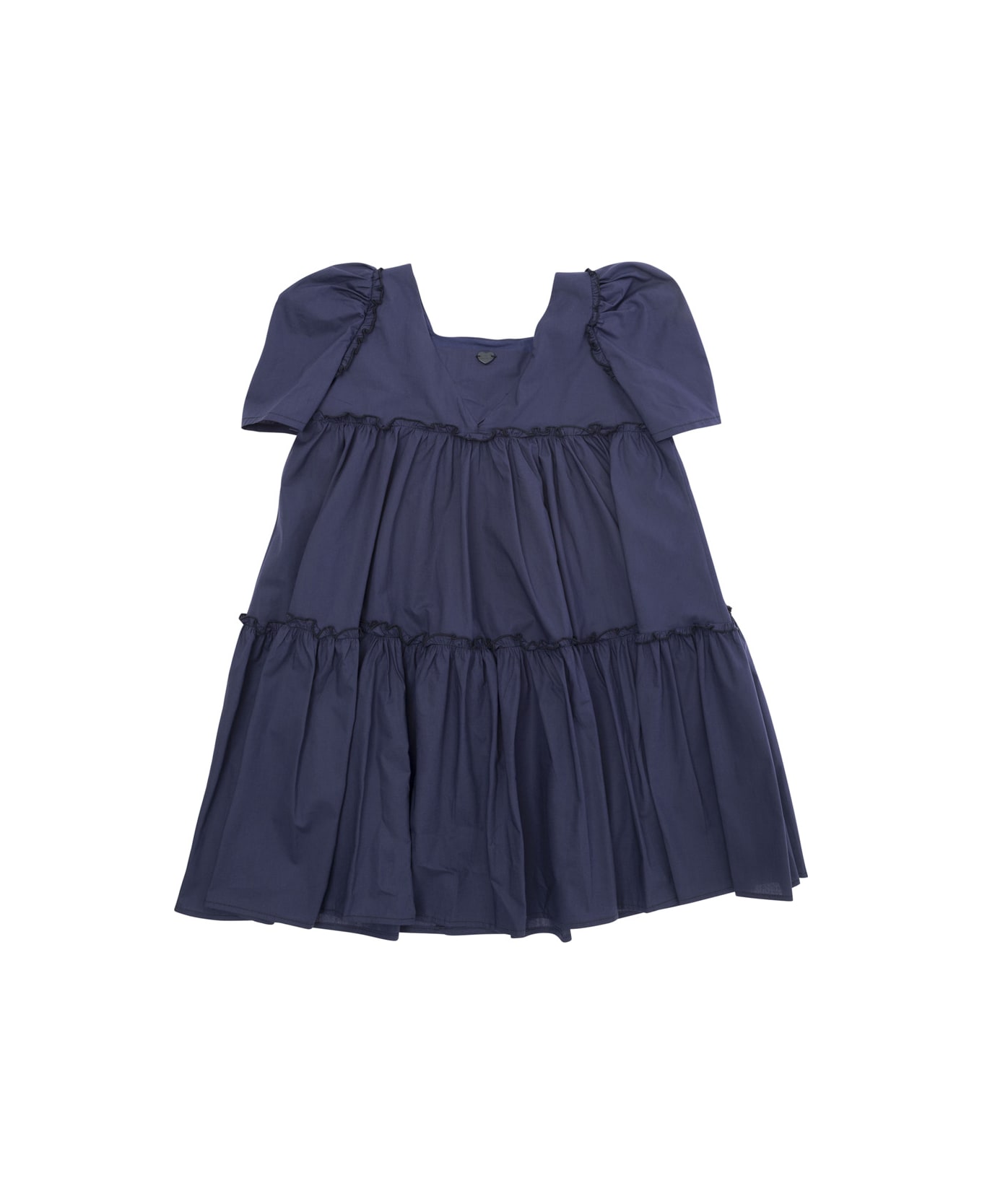 Monnalisa Blue Flounced Dress In Cotton Girl - Blu