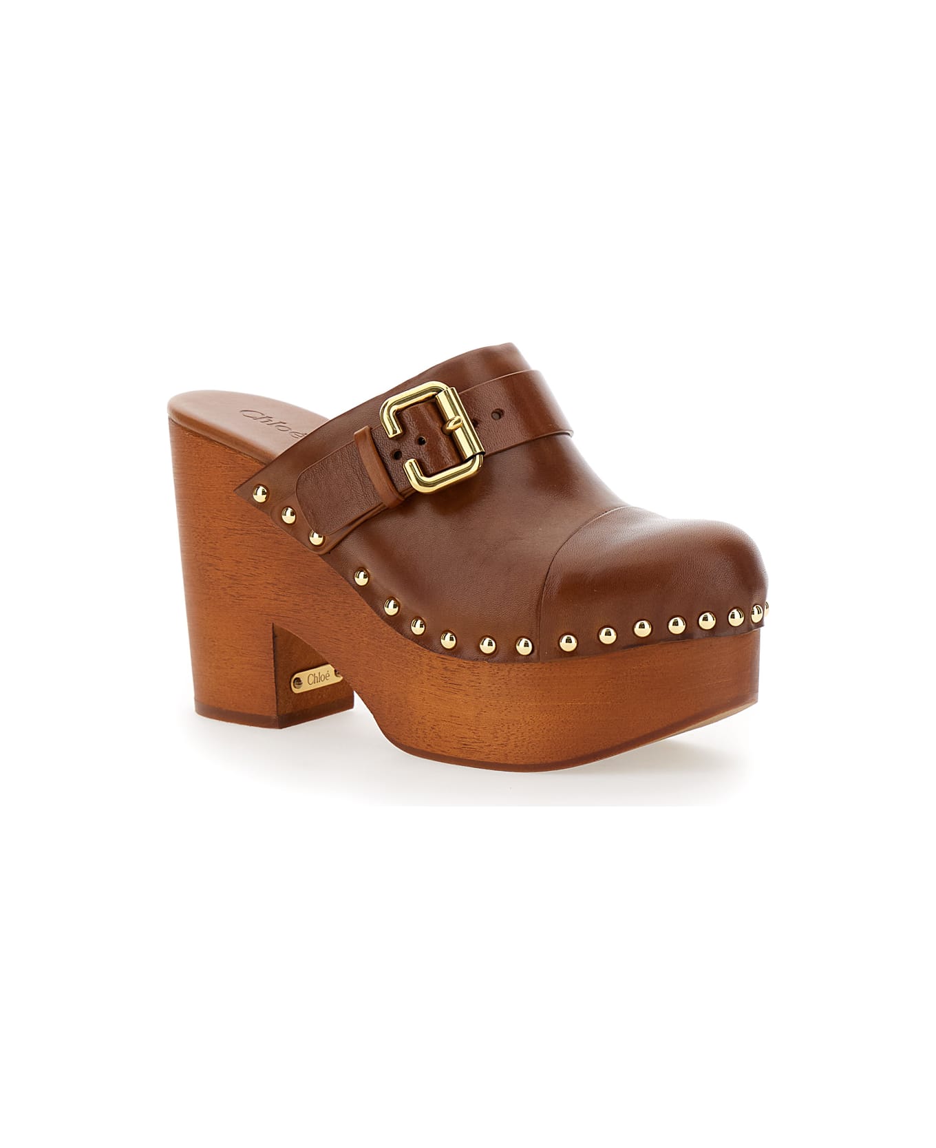 Chloé Caramel Leather Jeannette Clogs - GINGERBROWN