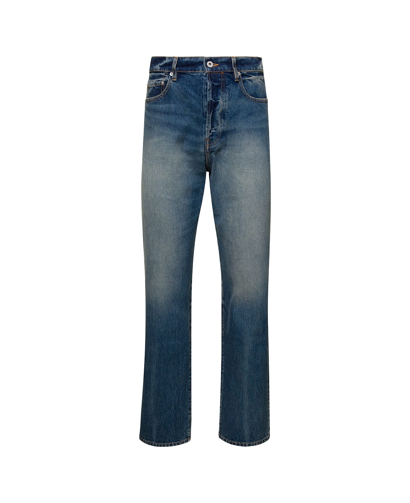 Kenzo Blue 5-pocket Stonewashed Straight Jeans In Cotton Denim Man - Blu デニム