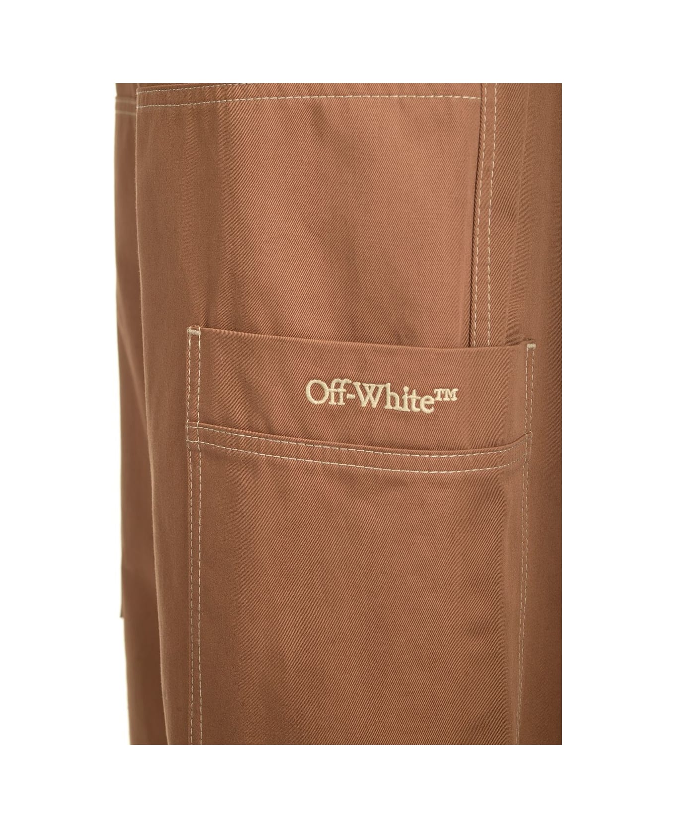 Off-White Cotton Cargo Pants - Brown