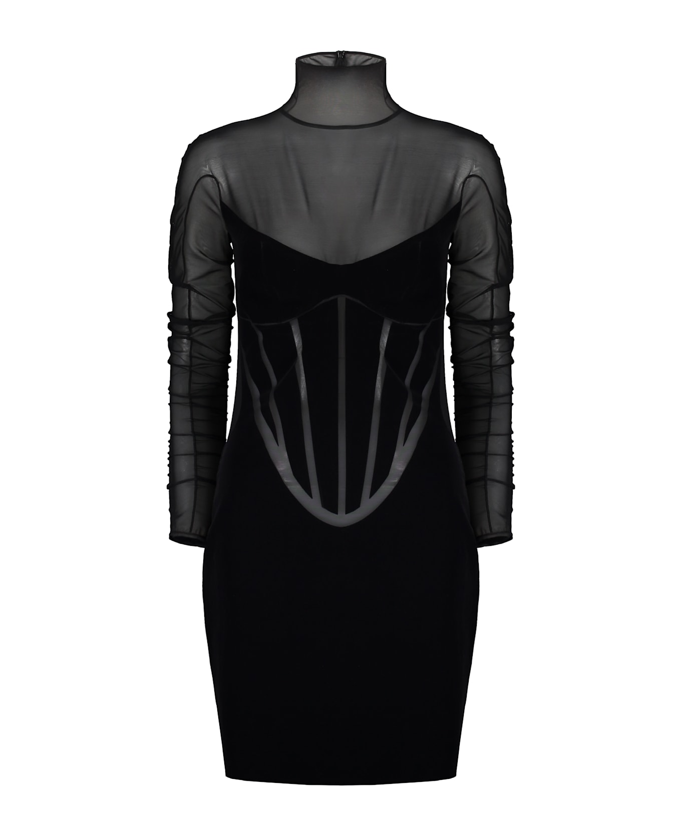 Mugler X Wolford - Flock Semi-transparent Mini Dress - black