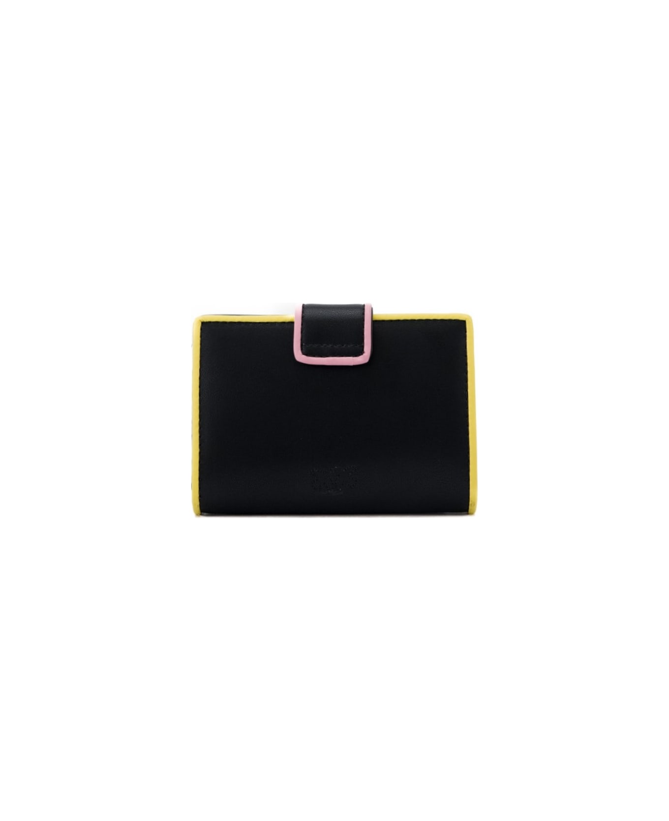 Pinko Leather Wallet With Multicolor Profiles - Nero
