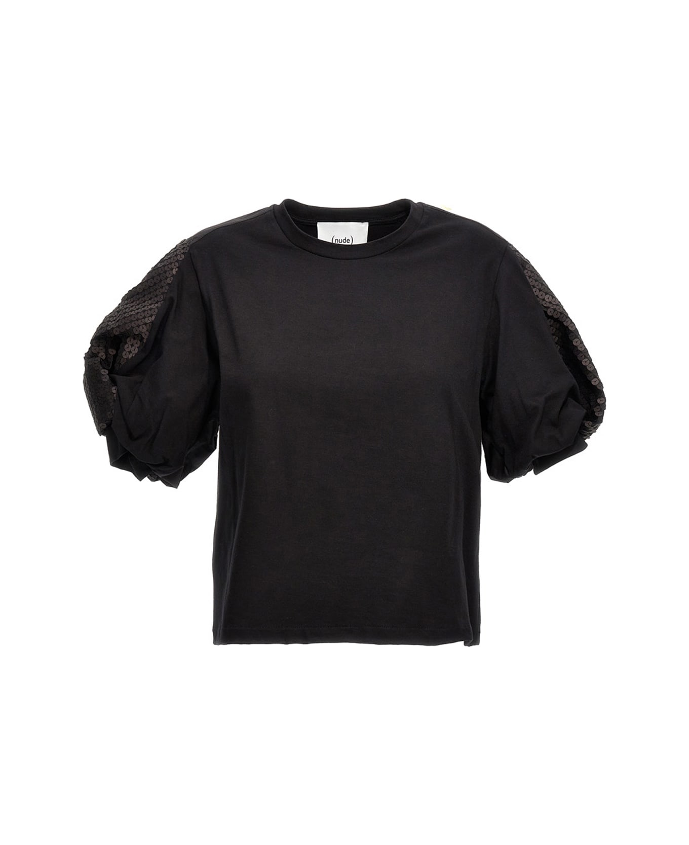 (nude) Sequin T-shirt - Black  