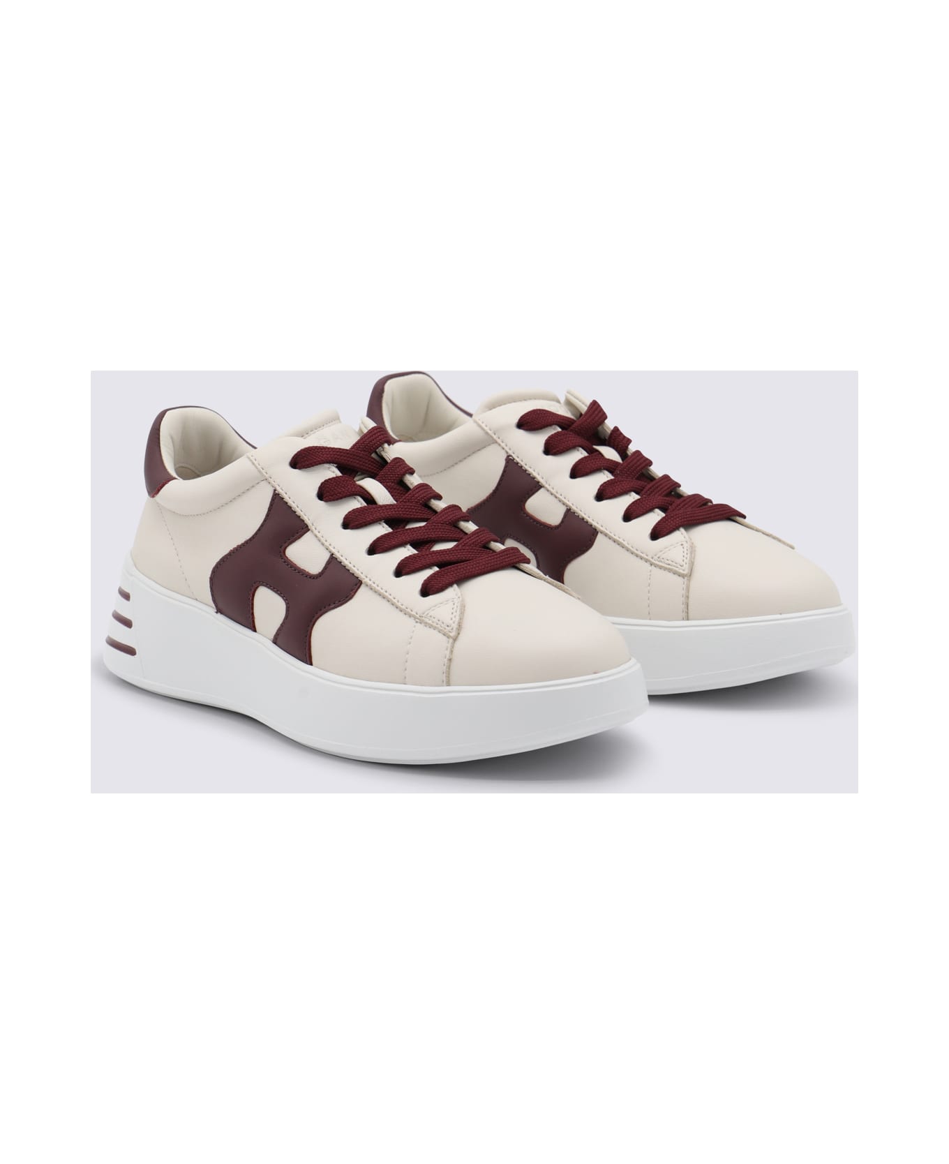 Hogan White And Burgundy Leather Sneakers - BEIGE/BORDEAUX