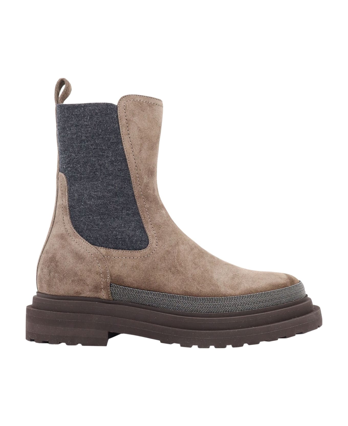 Brunello Cucinelli Chelsea Suede Ankle Boots With Precious Contour - Brown