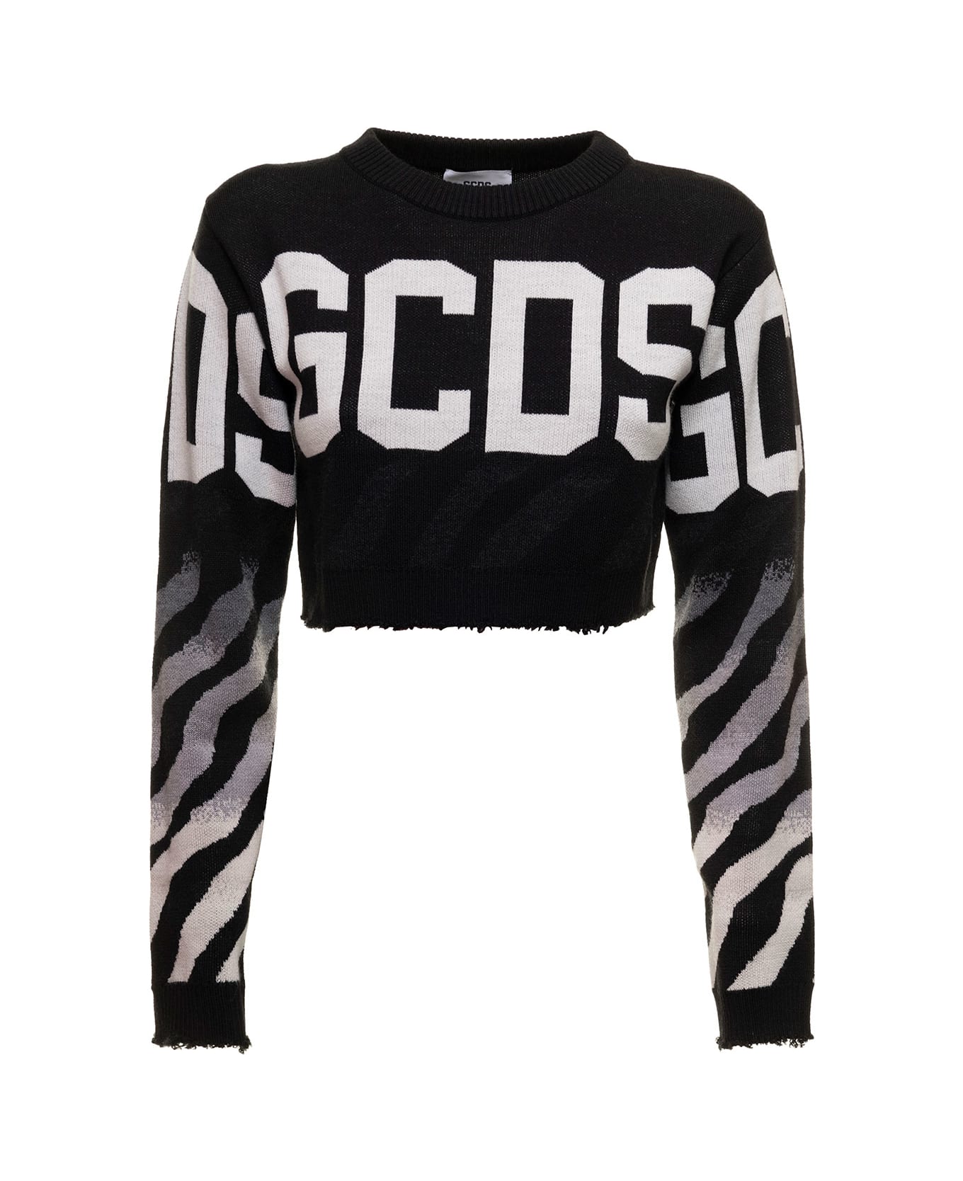 GCDS Black Swaeter In Wool Blend Knit With Contrassting Jacquard Logo And Zebra Pattern Gcds Woman - Black