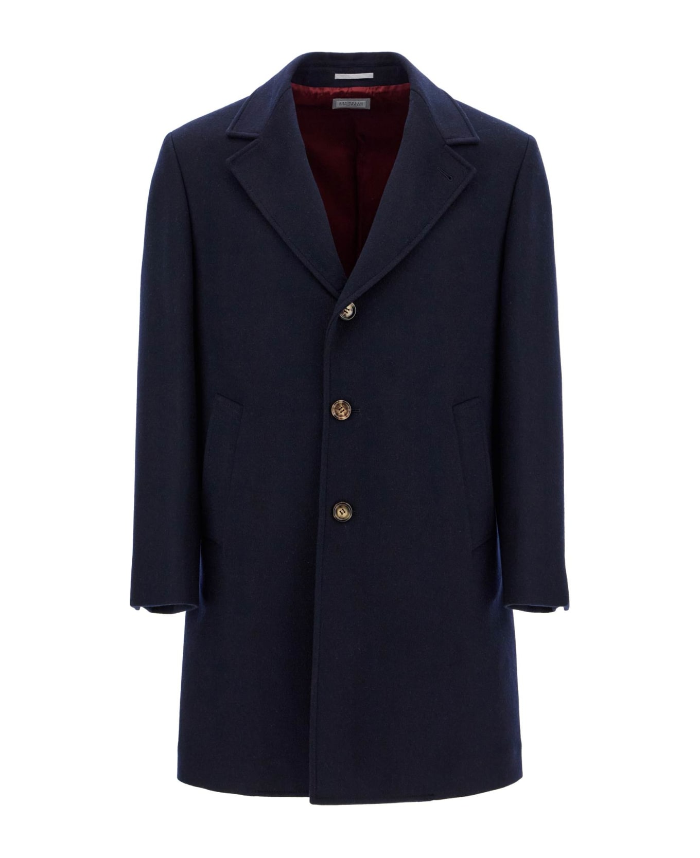 Brunello Cucinelli Wool Beaver Coat In Eight - NAVY/ANTRACITE+RUBINO (Blue)