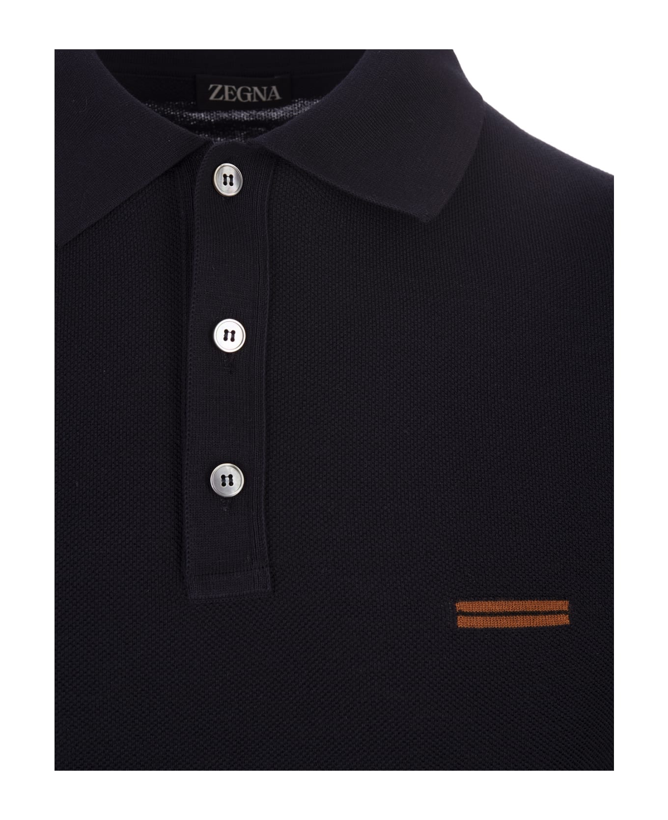 Zegna Navy Blue Premium Cotton Polo Shirt - Blue