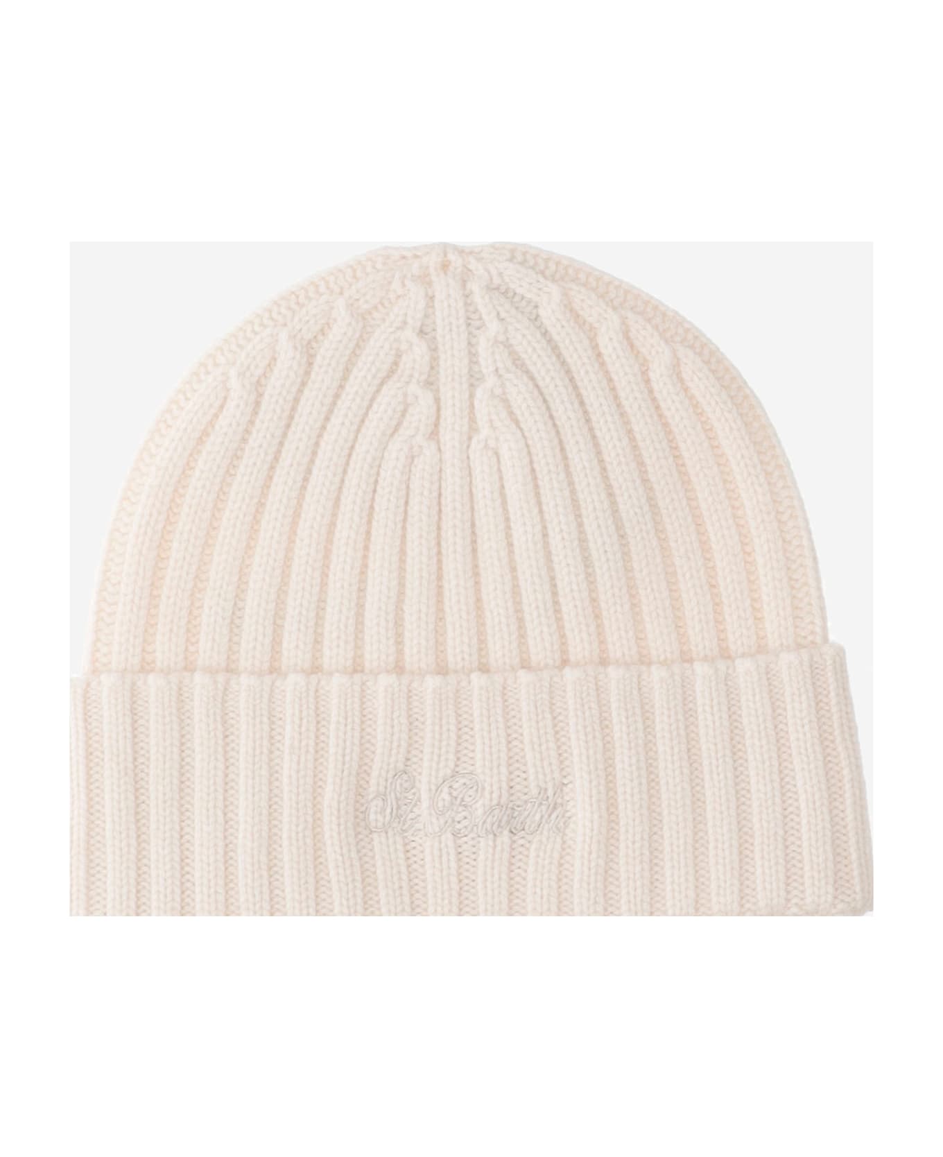 MC2 Saint Barth Wool Blend Beanie With Logo - White