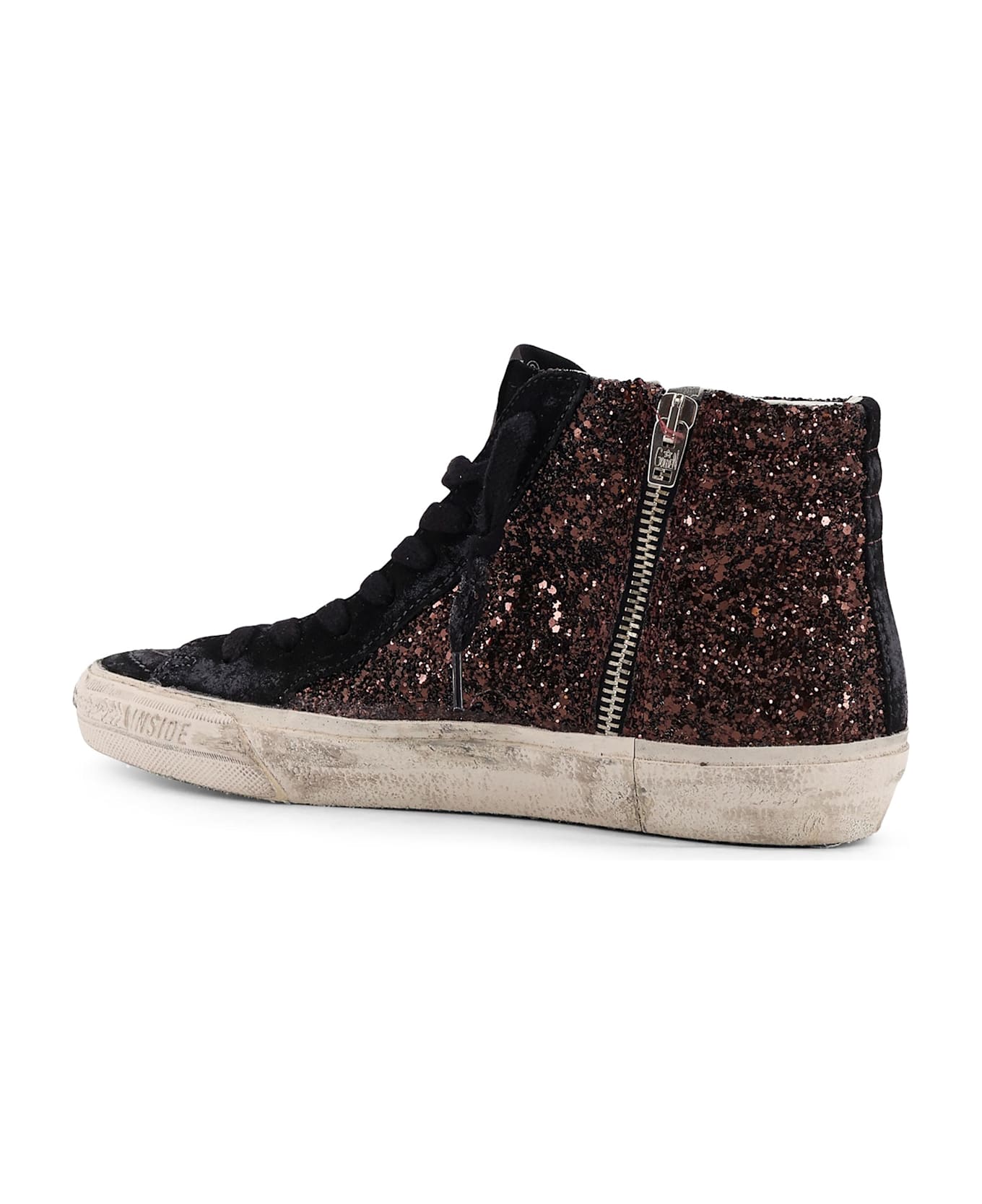 Golden Goose Slide Classic Suede High-top Sneakers With Glitter Inserts - COFFEE BROWN