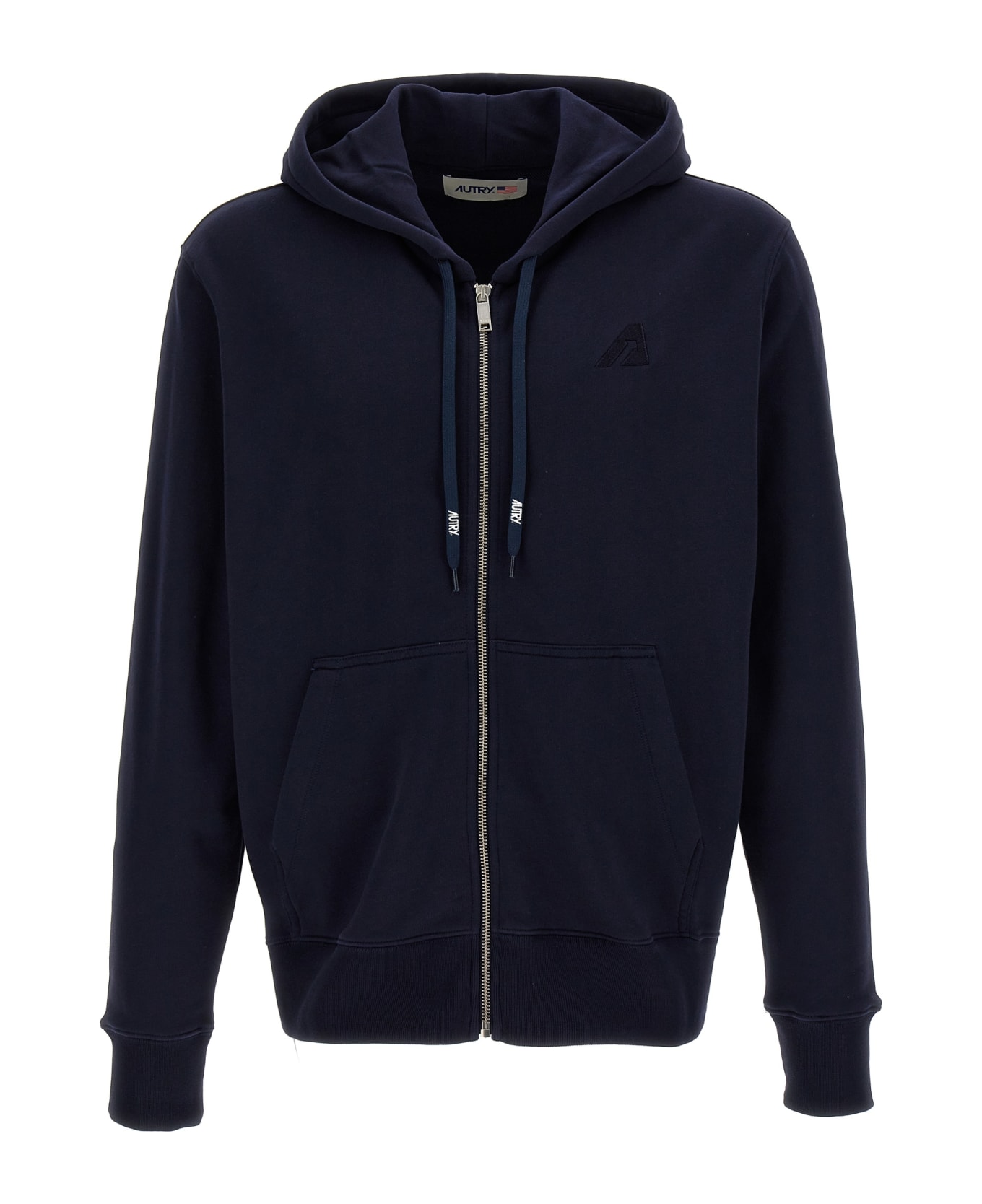 Autry Stretch Cotton Hoodie With Logo - Blue フリース