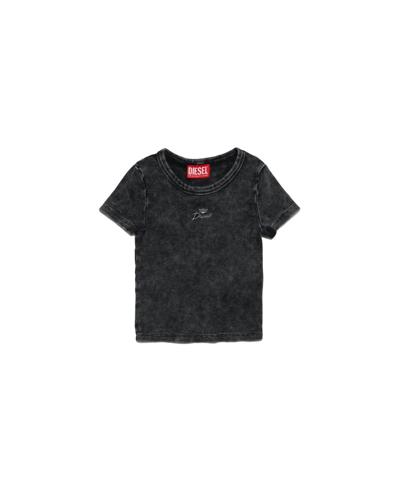 Diesel Terhi Logo Embroidered Crewneck T-shirt - Black