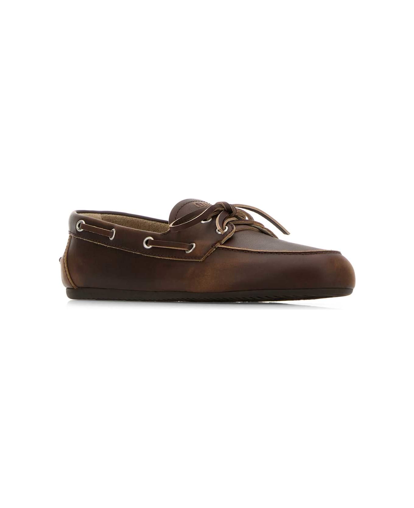 Miu Miu Brown Leather Loafers - BRUCIATO