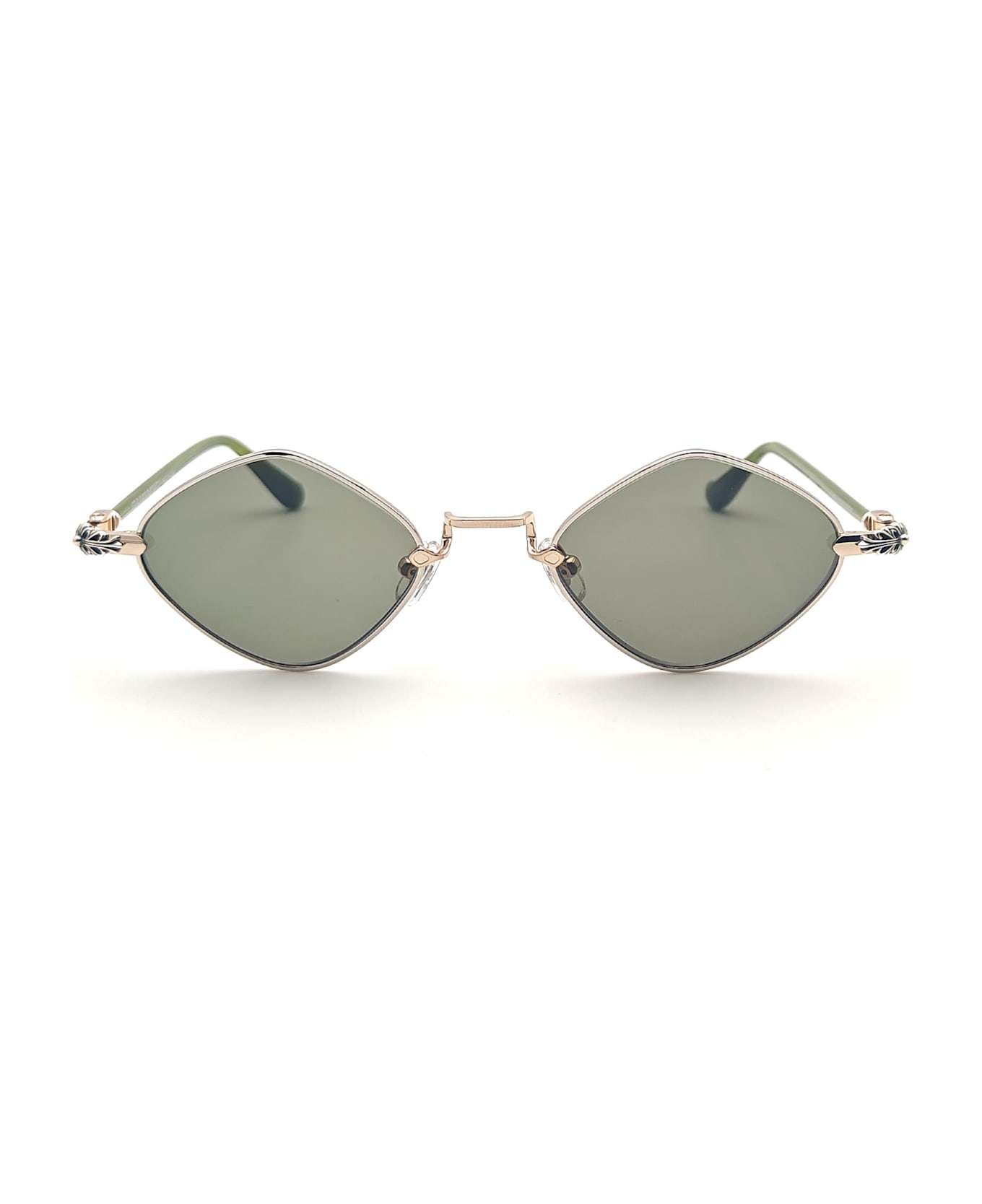 Chrome Hearts Diamond Dog - Shiny Silver / Gold / Dark Olive Sunglasses - Silver