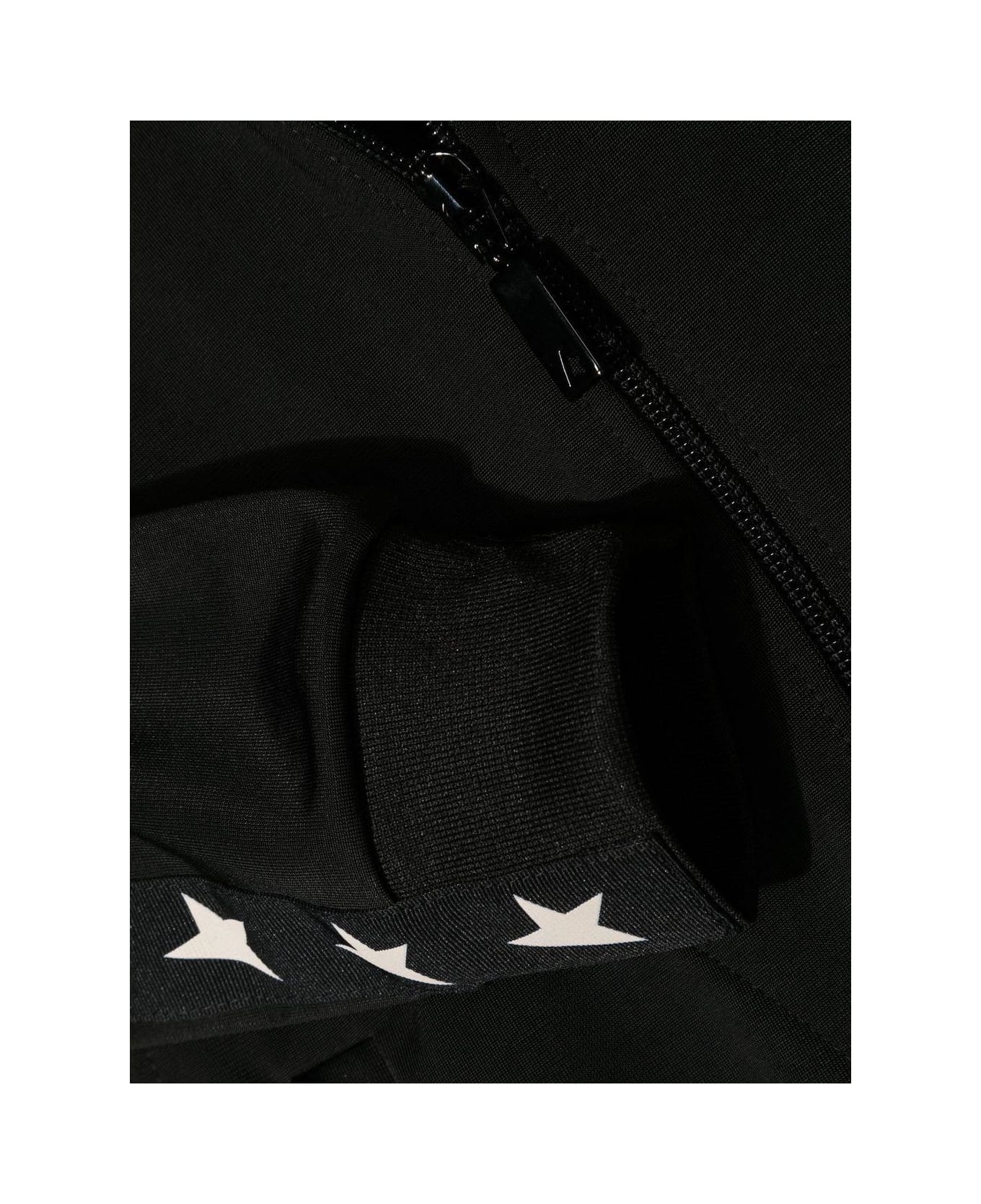 Golden Goose Logo-printed Strped Detail Zipped Sweatshirt - Black/white