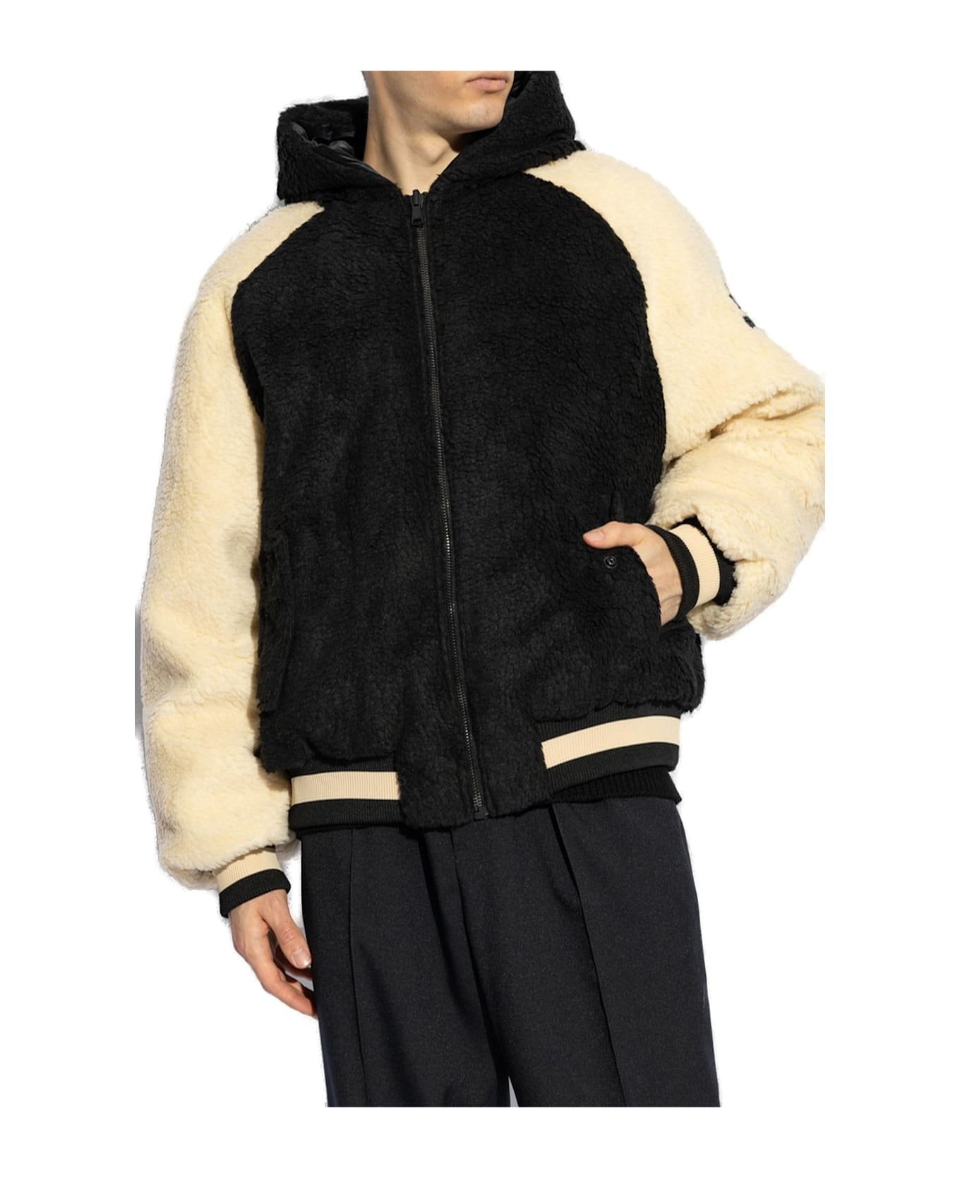 Balmain Hooded Zip Up Reversible Jacket - BLACK/NEUTRALS