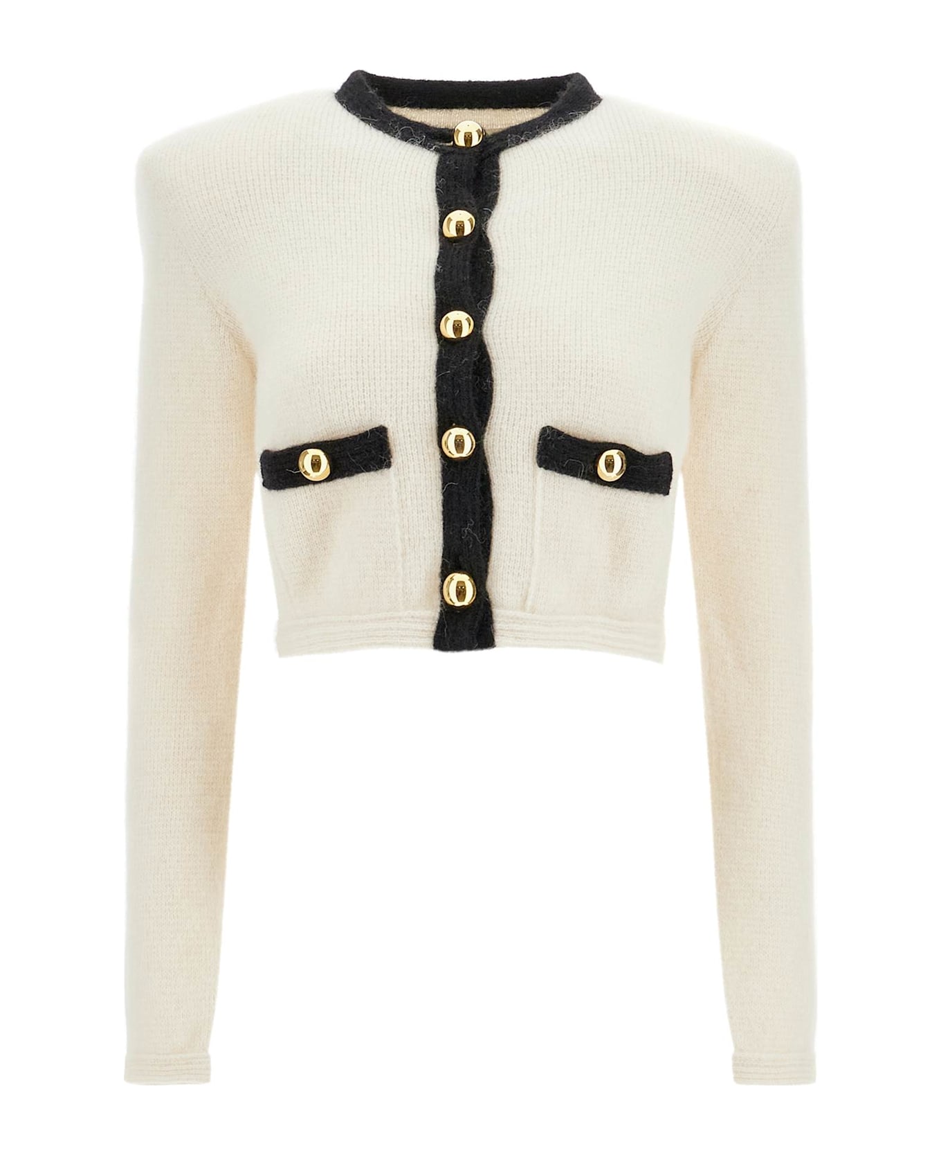 Alessandra Rich Gold Button Cardigan - White