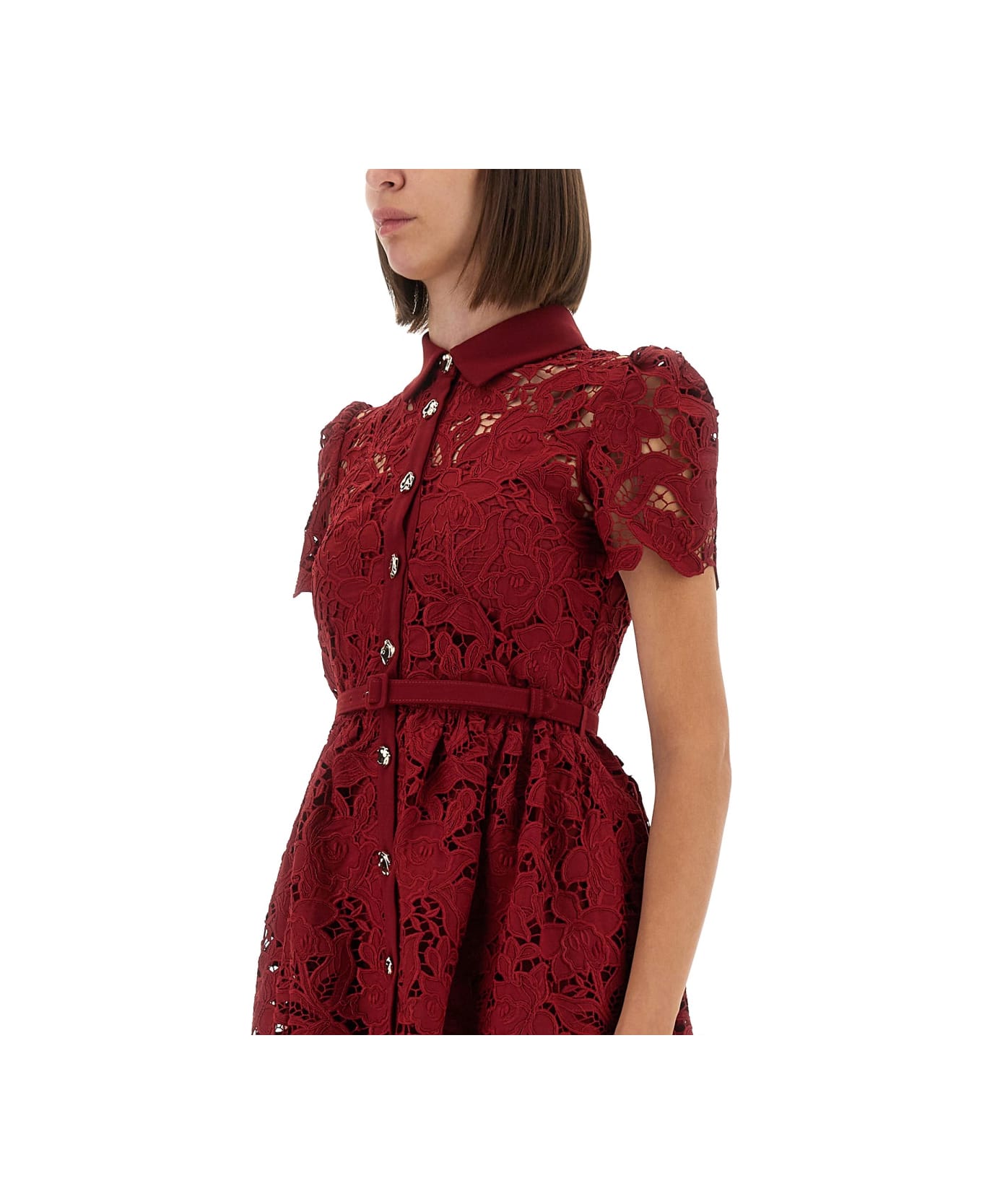 self-portrait Lace Mini Dress With Collar - RED