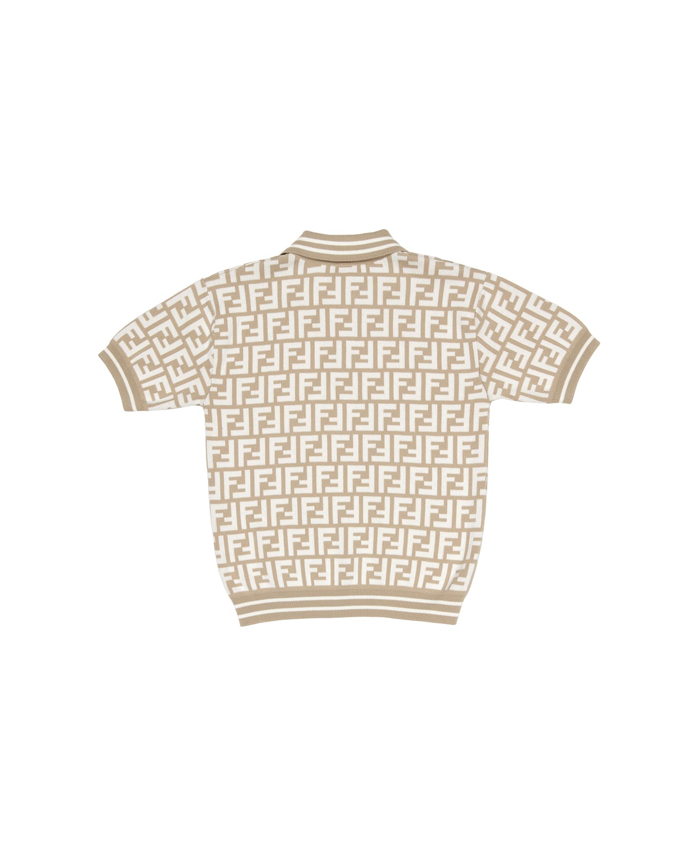 Fendi Beige And White Polo Shirt With Monogram Motif - Brown