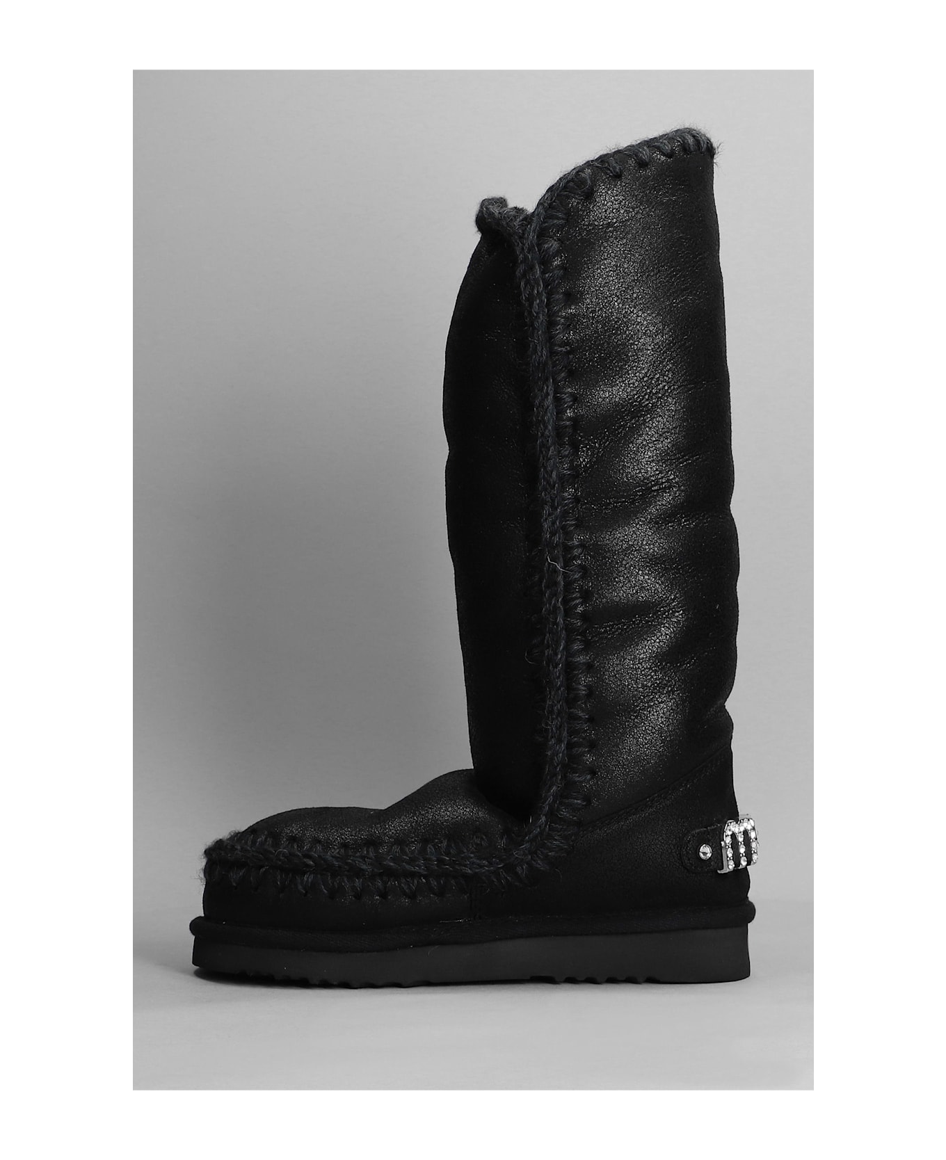 Mou Eskimo 40 Low Heels Boots In Black Leather - black