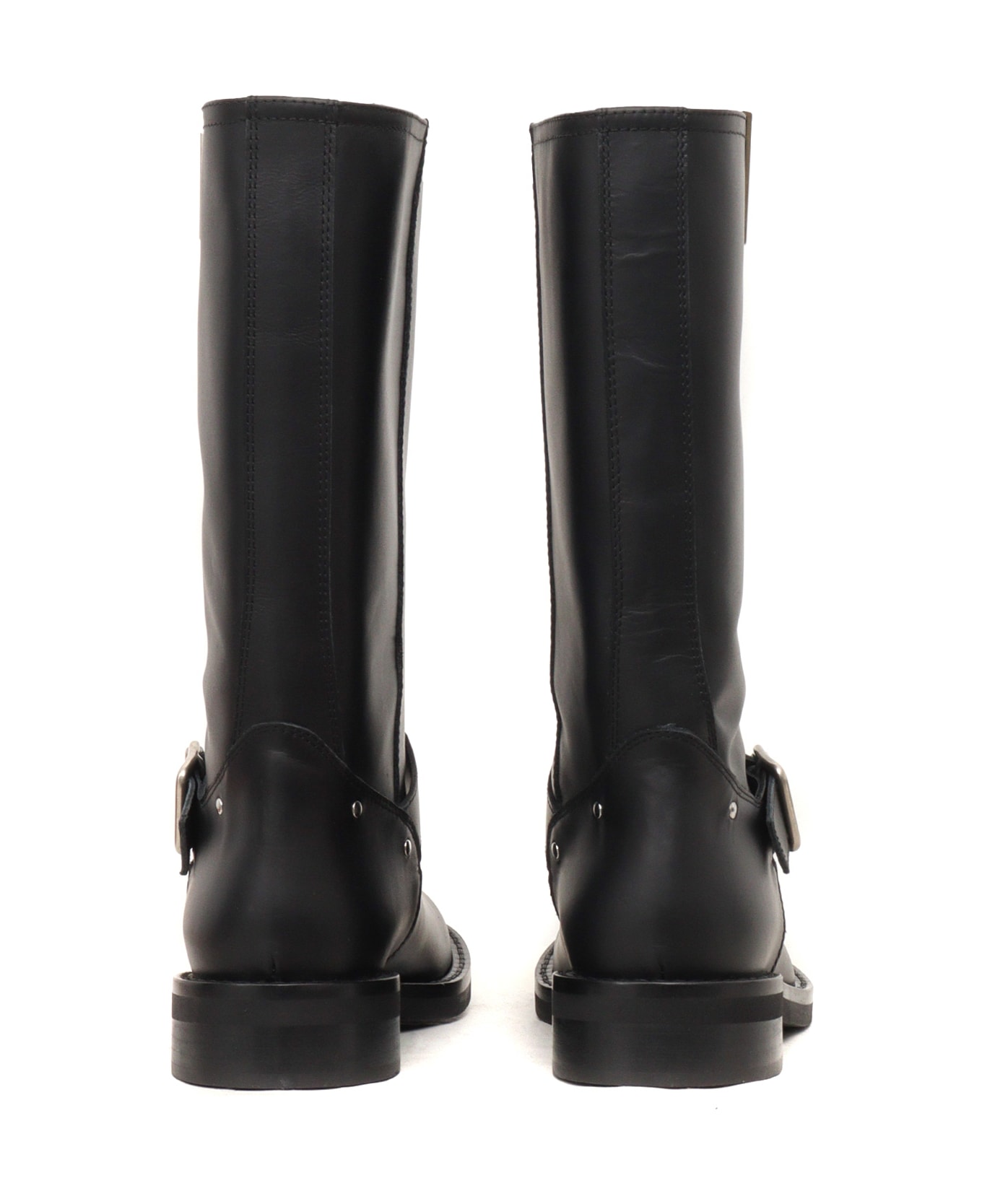 Via Roma 15 Buckles V Nickel Biker Boots - BLACK