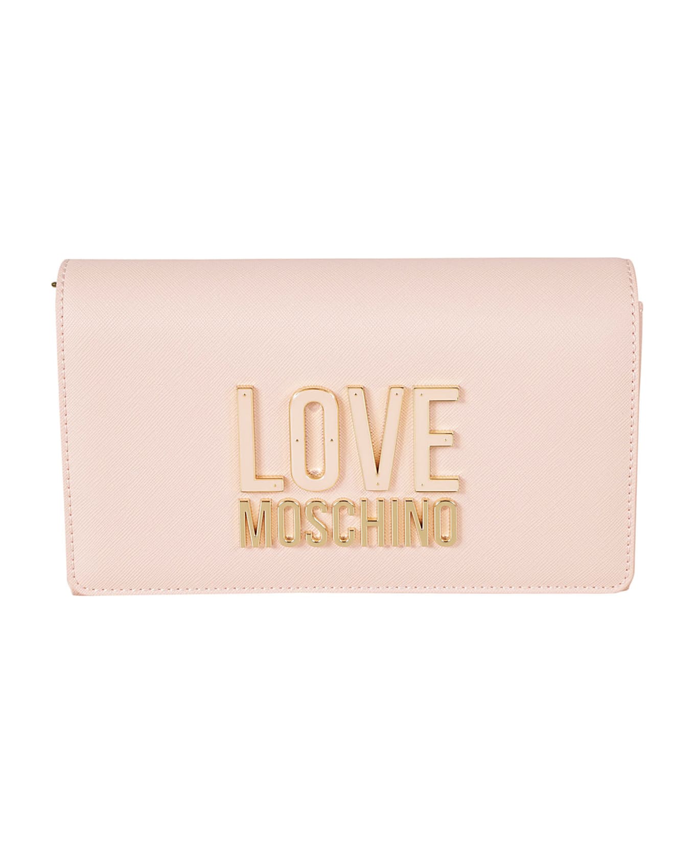 Love Moschino Logo Embossed Flap Shoulder Bag - Pink