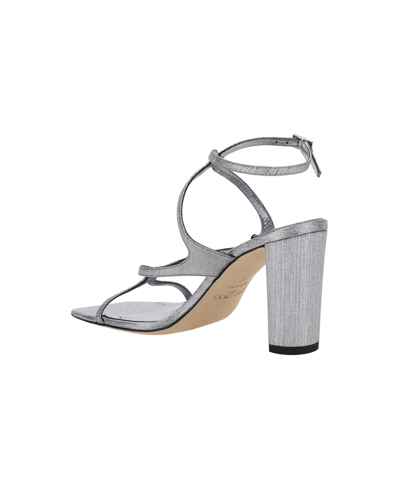 Jimmy Choo 
azie
 Metallic Sandals With High Stacked Heel And Criss-cross Strap In Tech Fabric Woman - Metallic