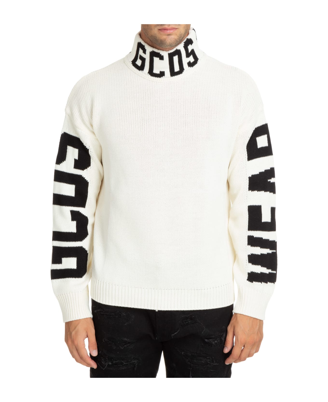 GCDS Band Logo Wool Roll-neck Sweater - White