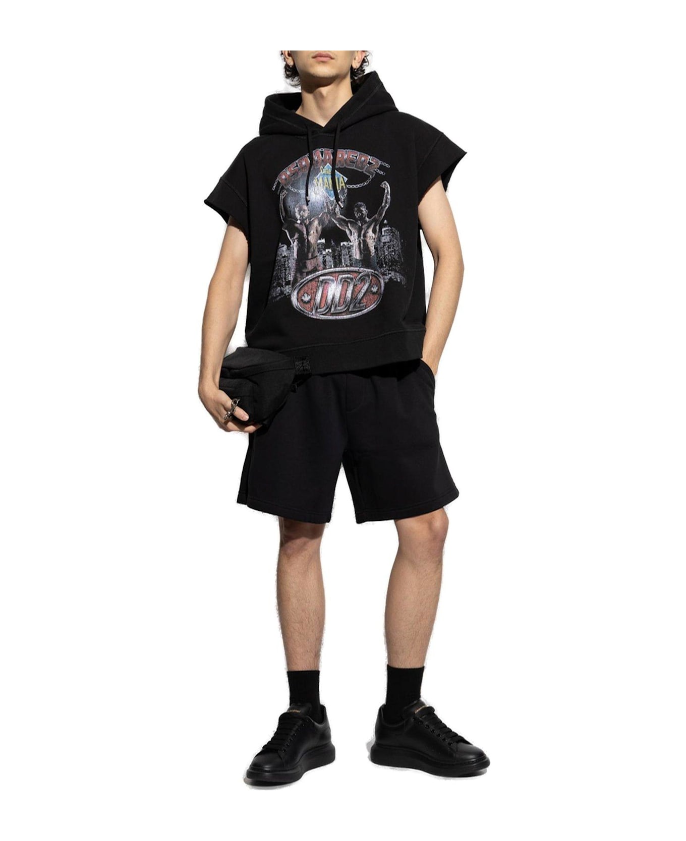 Dsquared2 Logo-rubberised Elasticated Waistband Shorts - Black