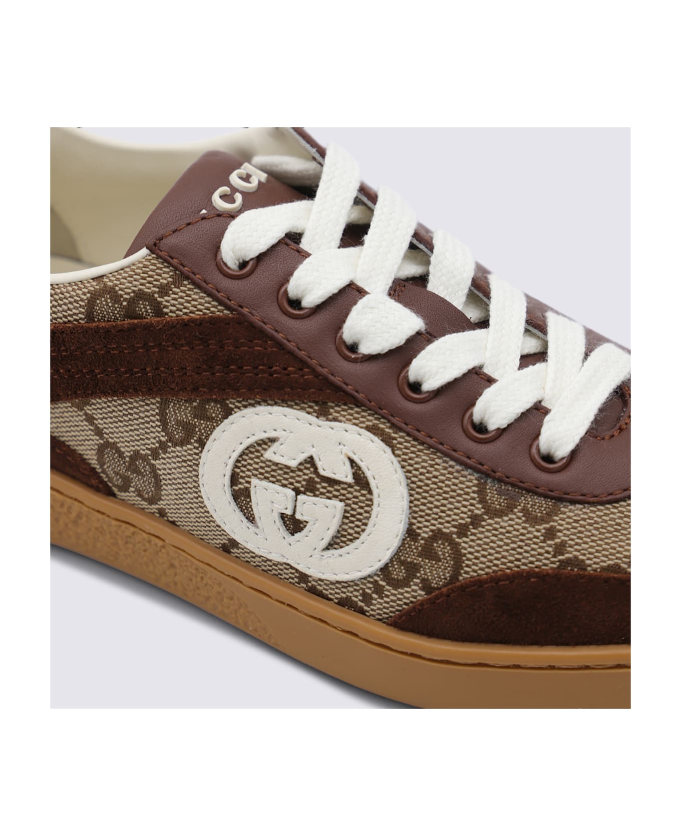 Gucci Beige Leather Sneakers - Beige ebony