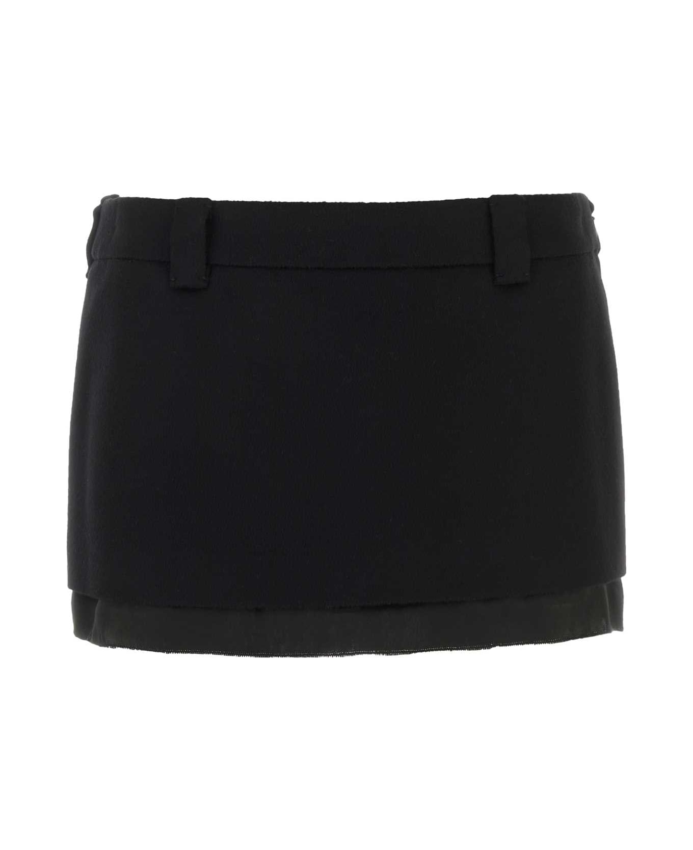 Miu Miu Black Wool Blend Mini Skirt - NERO