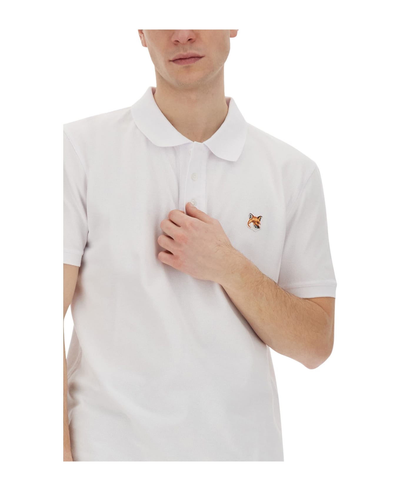 Maison Kitsuné Polo Shirt With Fox Patch - White