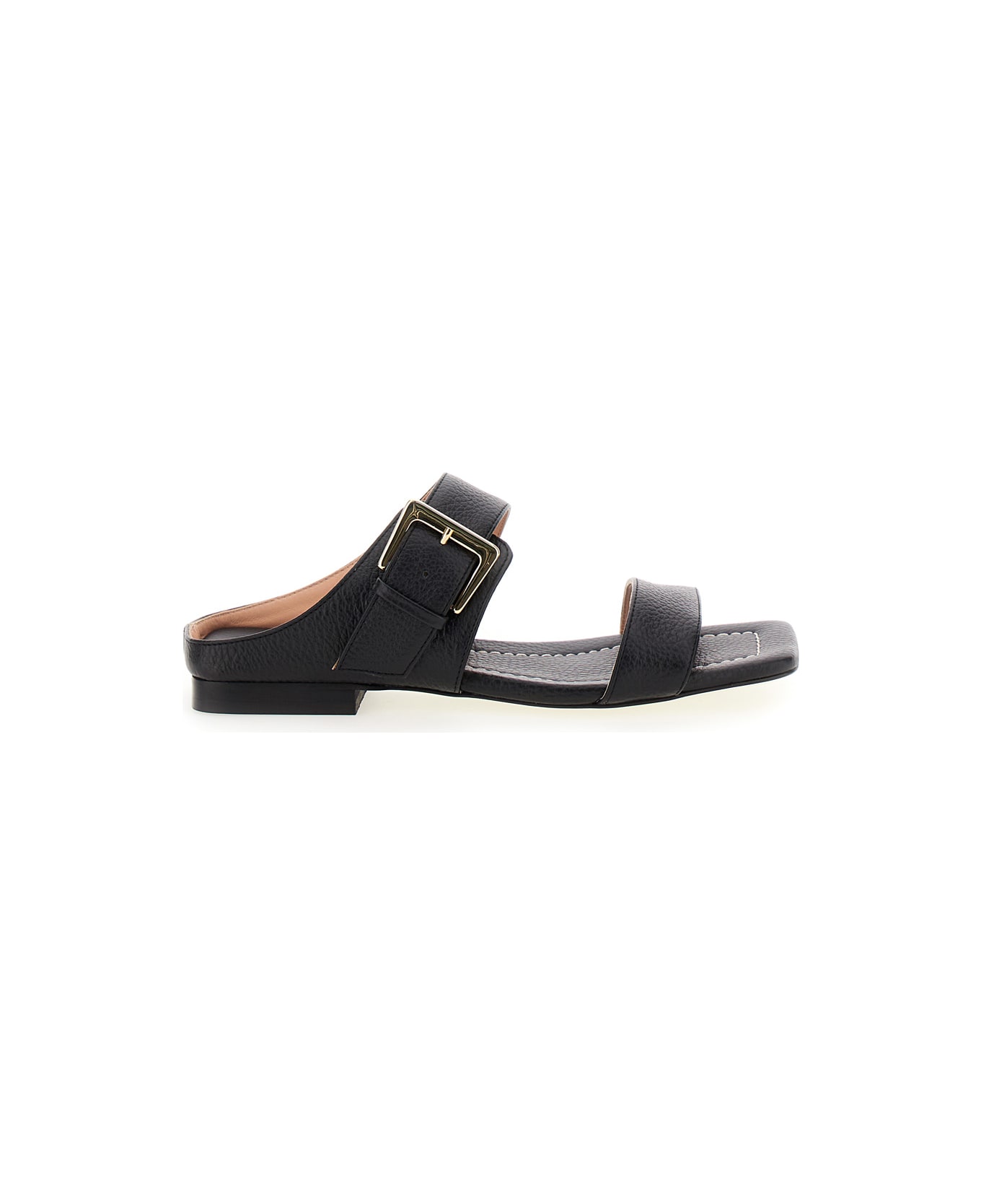 Pollini Black Sandals With Maxi Buckle In Leather Woman - Black