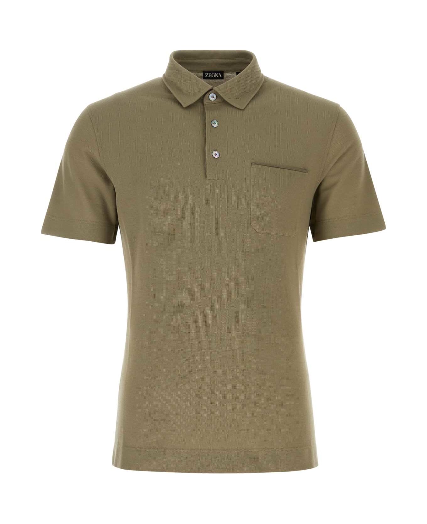 Zegna Sage Green Piquet Polo Shirt - VERDEMEDIOUNITO