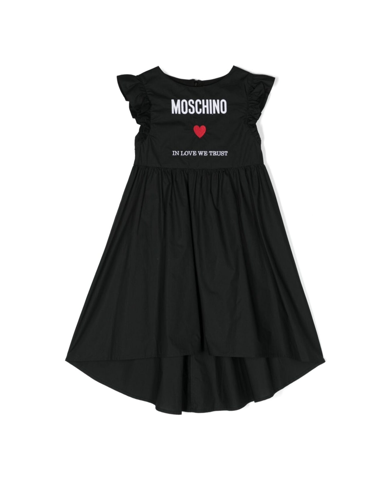 Moschino Black Maxi Dress With Logo In Cotton Girl - Black