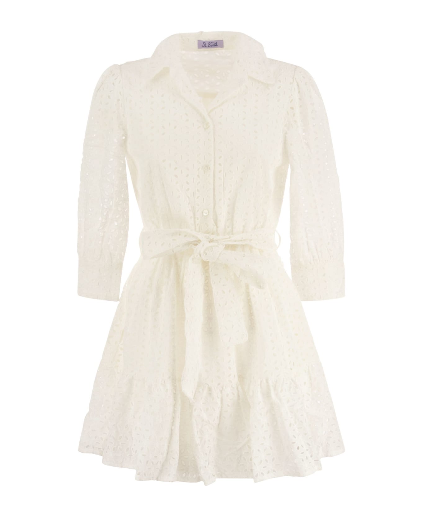 MC2 Saint Barth Short Cotton Dress With Embroidery - White ワンピース＆ドレス