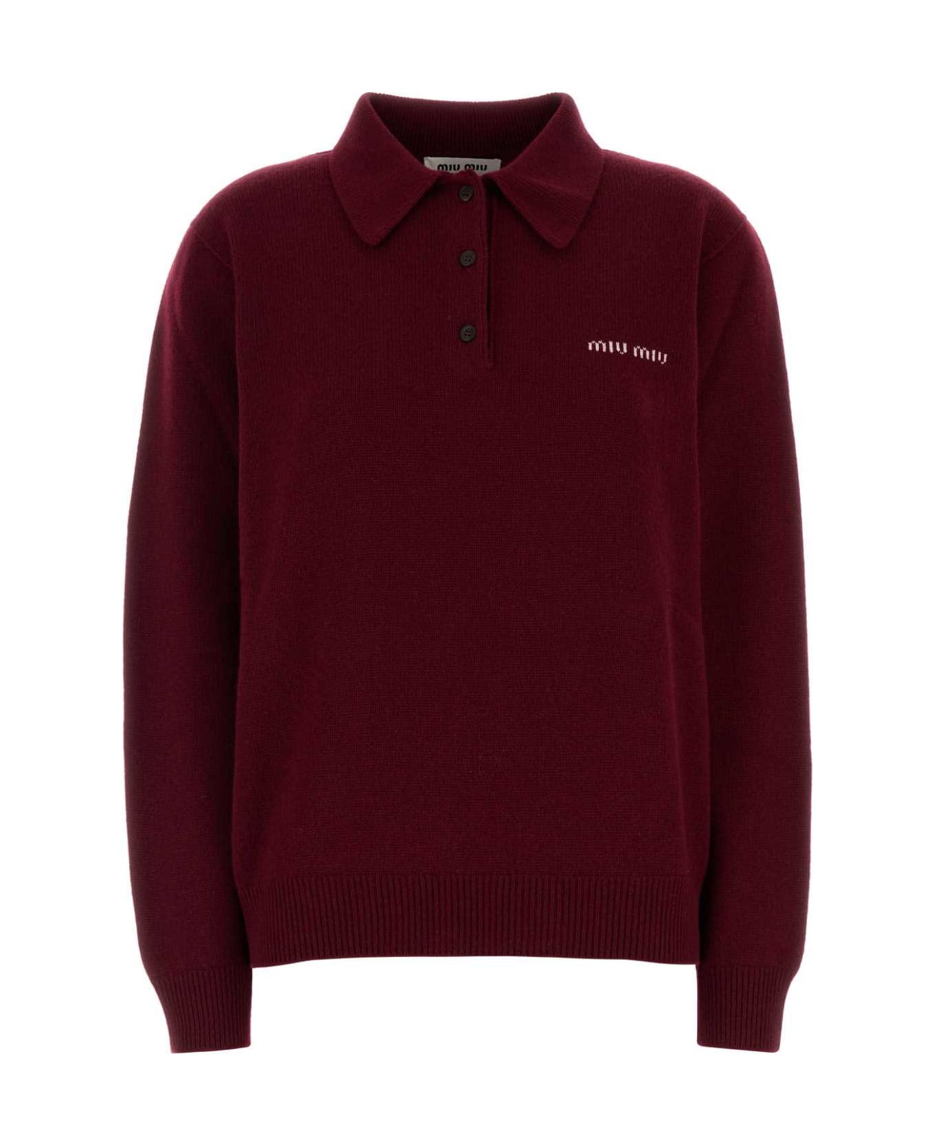 Miu Miu Burgundy Cashmere Polo Shirt - AMARANTO