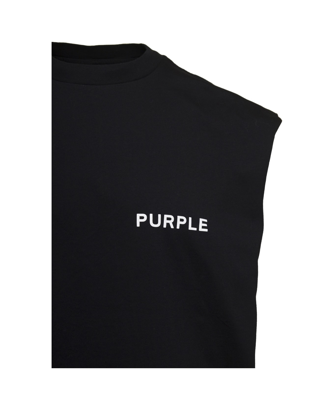 Purple Brand Black Sleeveless Crew Neck T-shirt With Logo Print In Cotton Man - Black