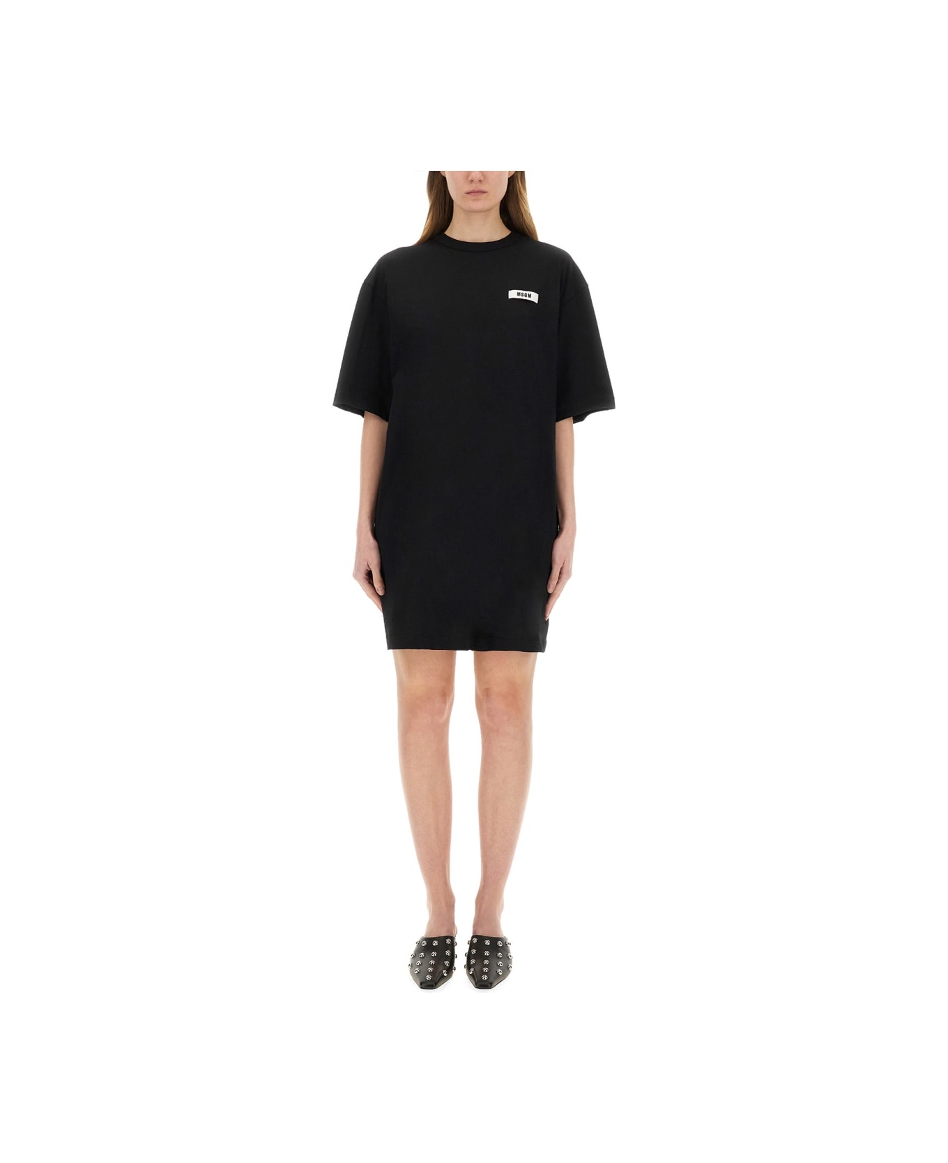 MSGM Short Dress With Logo - BLACK