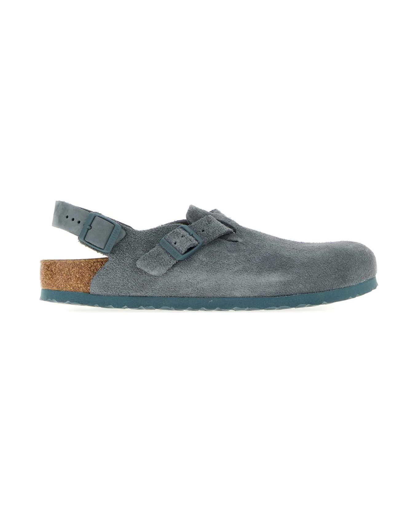 Birkenstock Powder Blue Suede Tokyo Slippers - BASALT GREY