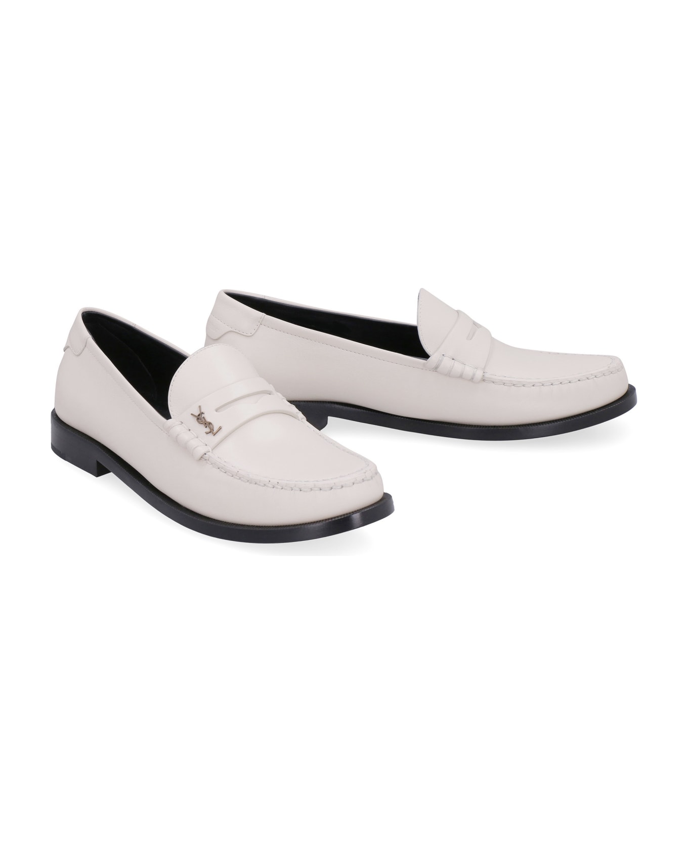 Saint Laurent Monogram Leather Loafers - White