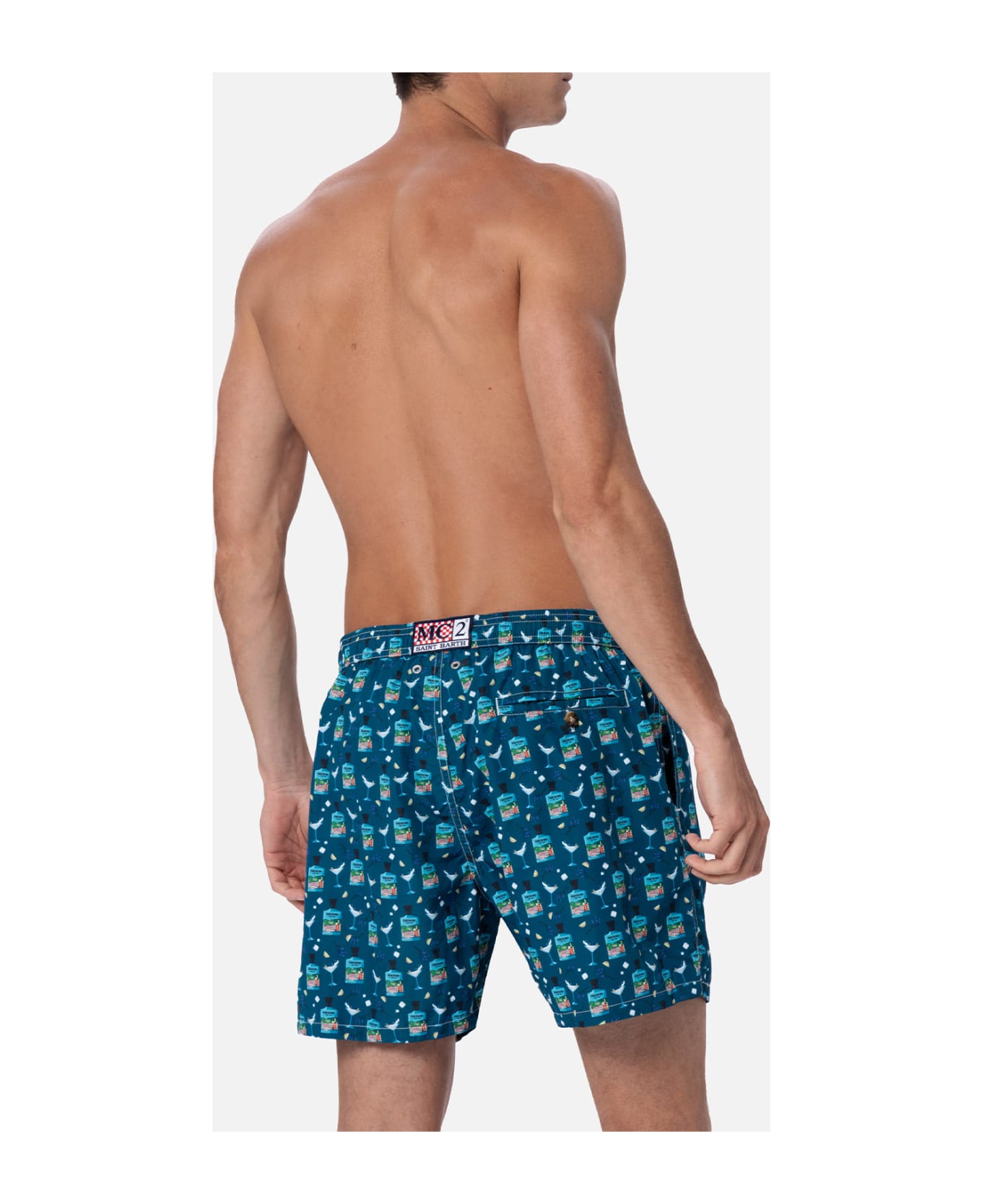 MC2 Saint Barth Man Lightweight Fabric Swim-shorts Lighting Micro Fantasy With Gin Tonic Portofino Gin Print | Portofino Dry Gin Special Edition - GREEN