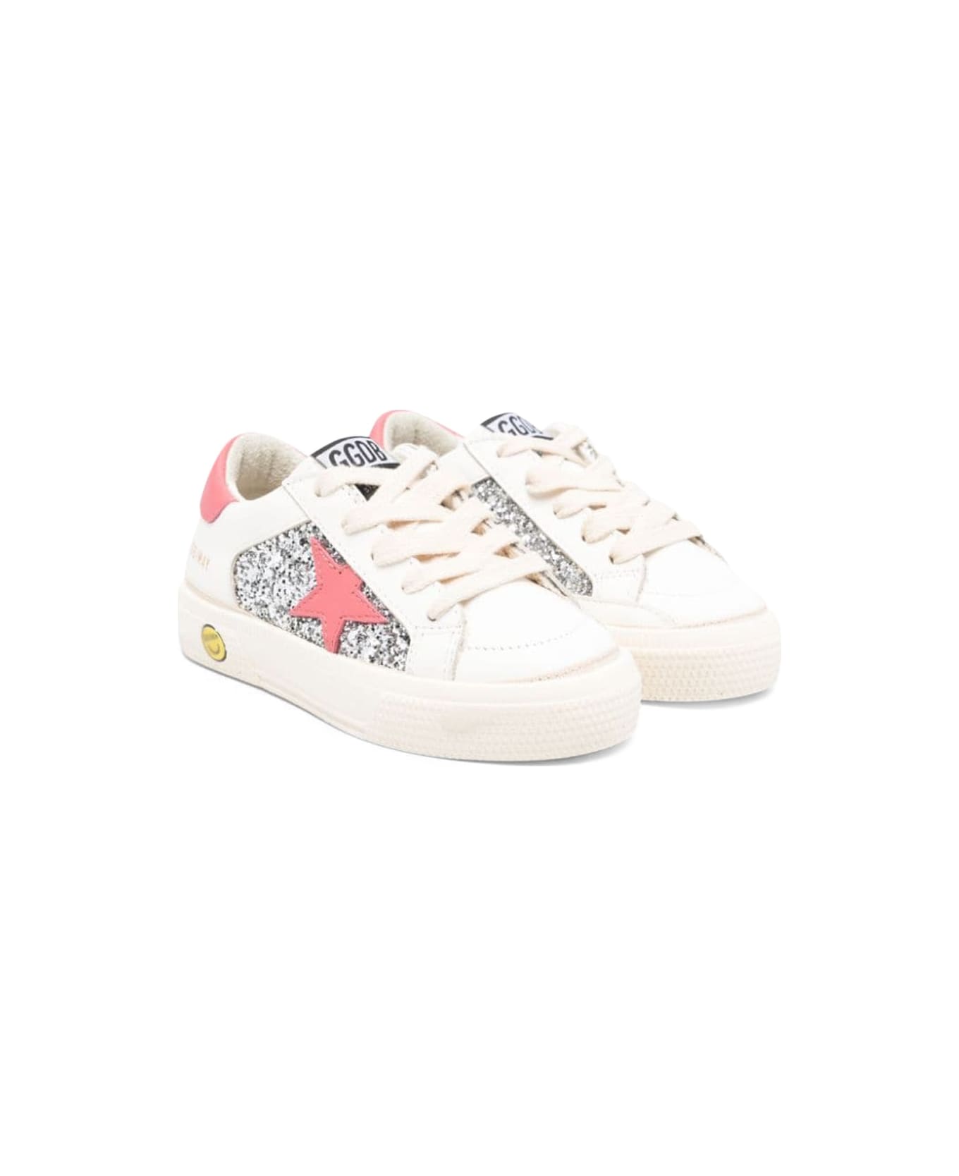 Golden Goose May Glitter And Leather Upper Leather Star And Heel - WHITE