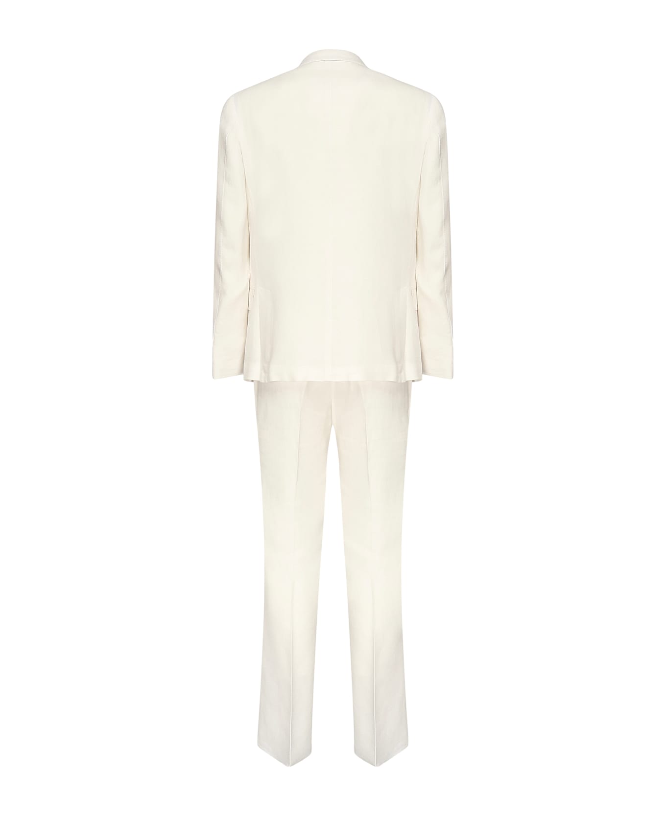 Eleventy Double-breasted Linen Blend Suit - White
