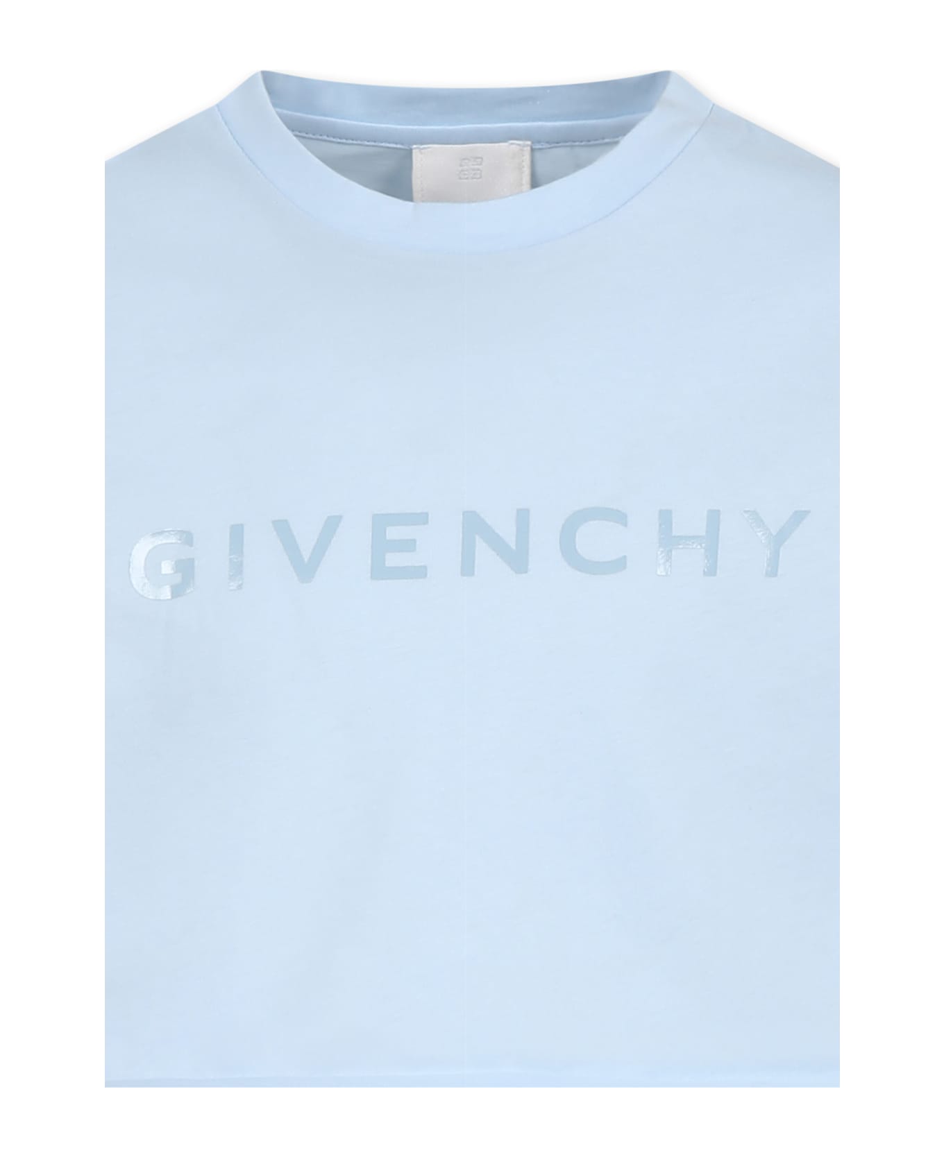 Givenchy Light Blue Crop T-shirt For Girl With Logo - Light Blue