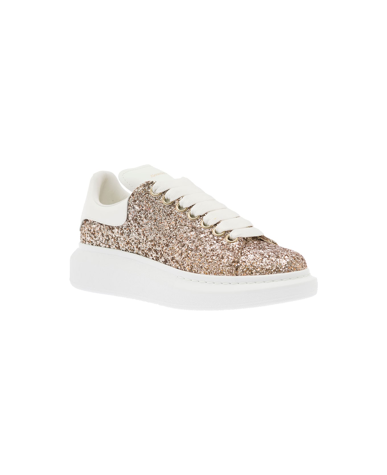 Alexander McQueen Gold-tone 'larry' Sneakers With Glitter Detailing In Polyester Woman - Metallic ウェッジシューズ